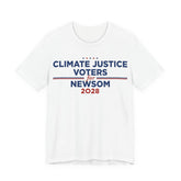 Climate Justice Voters for Newsom 2028 T-Shirt | Bella+Canvas 3001 Political Graphic Tee