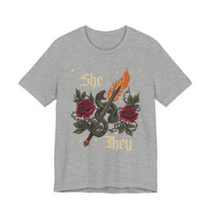 She/They Gothic Tattoo T-Shirt | Bella+Canvas 3001 Pronoun Graphic Tee
