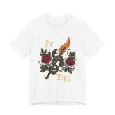 He/They Gothic Tattoo T-Shirt | Bella+Canvas 3001 Pronoun Graphic Tee