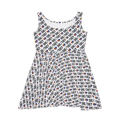 She/They Pride Pattern Skater Dress | All-Over Print Pronoun Dress