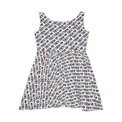 They/Them Pride Pattern Skater Dress | All-Over Print Pronoun Dress