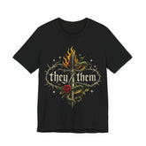 they/them Gothic Pronoun T-Shirt – Tattoo Flash Style Graphic Tee