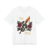 She/They Gothic Tattoo T-Shirt | Bella+Canvas 3001 Pronoun Graphic Tee