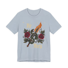 He/They Gothic Tattoo T-Shirt | Bella+Canvas 3001 Pronoun Graphic Tee