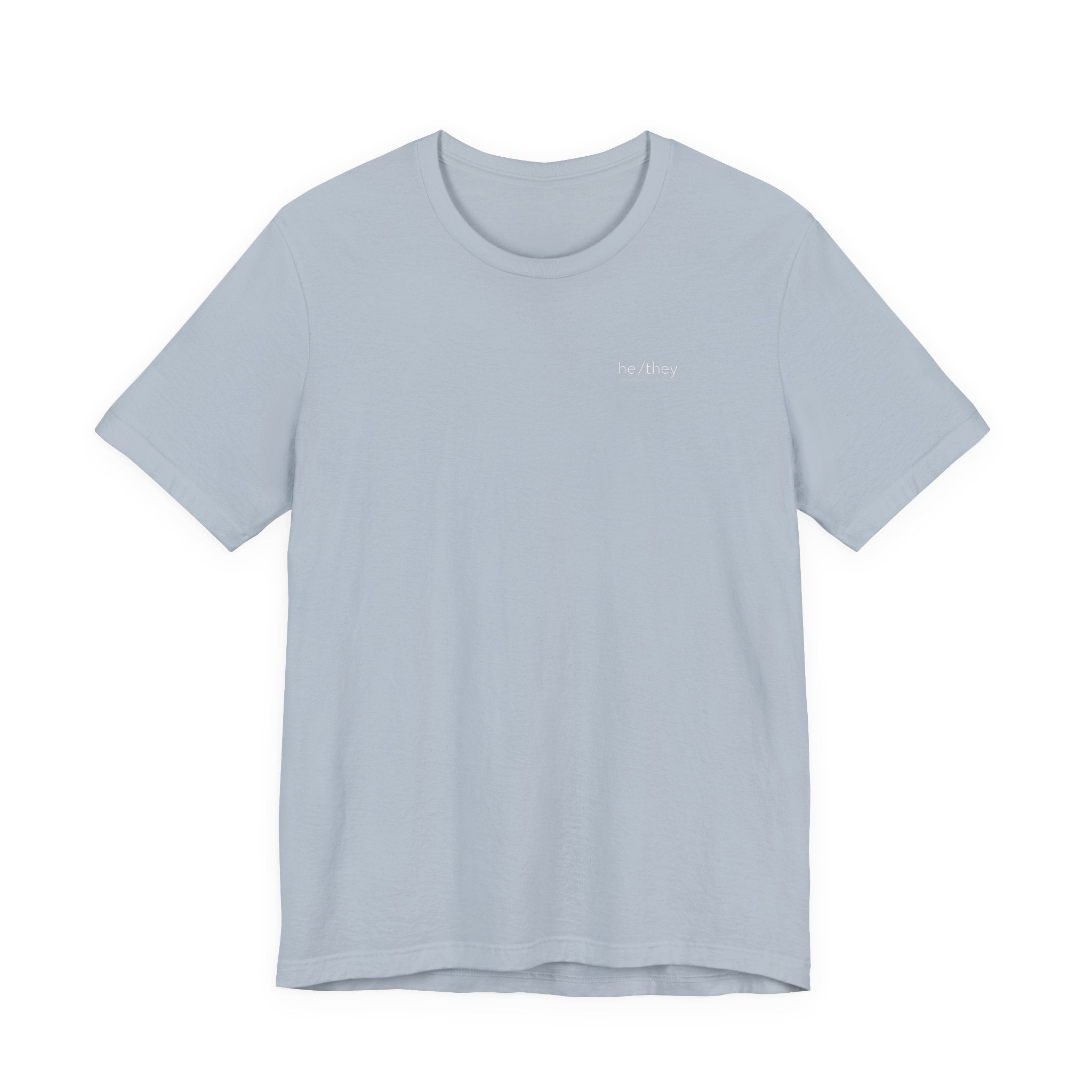 he/they Pronoun T-Shirt – Minimalist Chest Graphic Tee