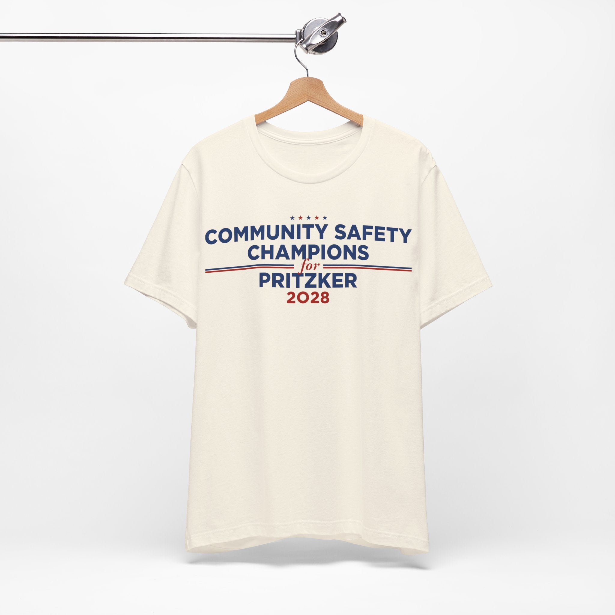 Community Safety Champions for Pritzker 2028 T-Shirt | Bella+Canvas 3001 Political Graphic Tee
