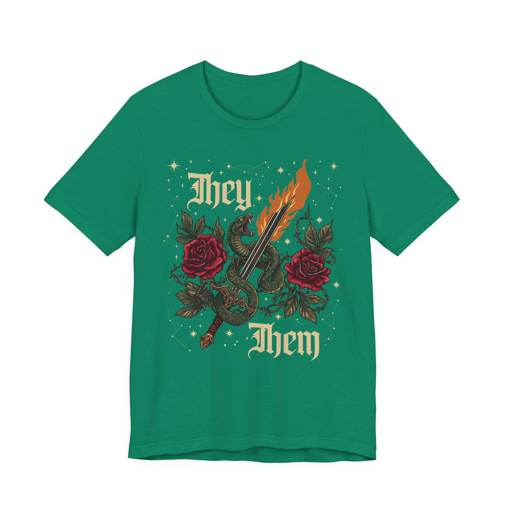 They/Them Gothic Tattoo T-Shirt | Bella+Canvas 3001 Pronoun Graphic Tee