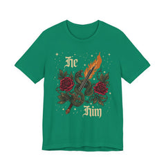 He/Him Gothic Tattoo T-Shirt | Bella+Canvas 3001 Pronoun Graphic Tee