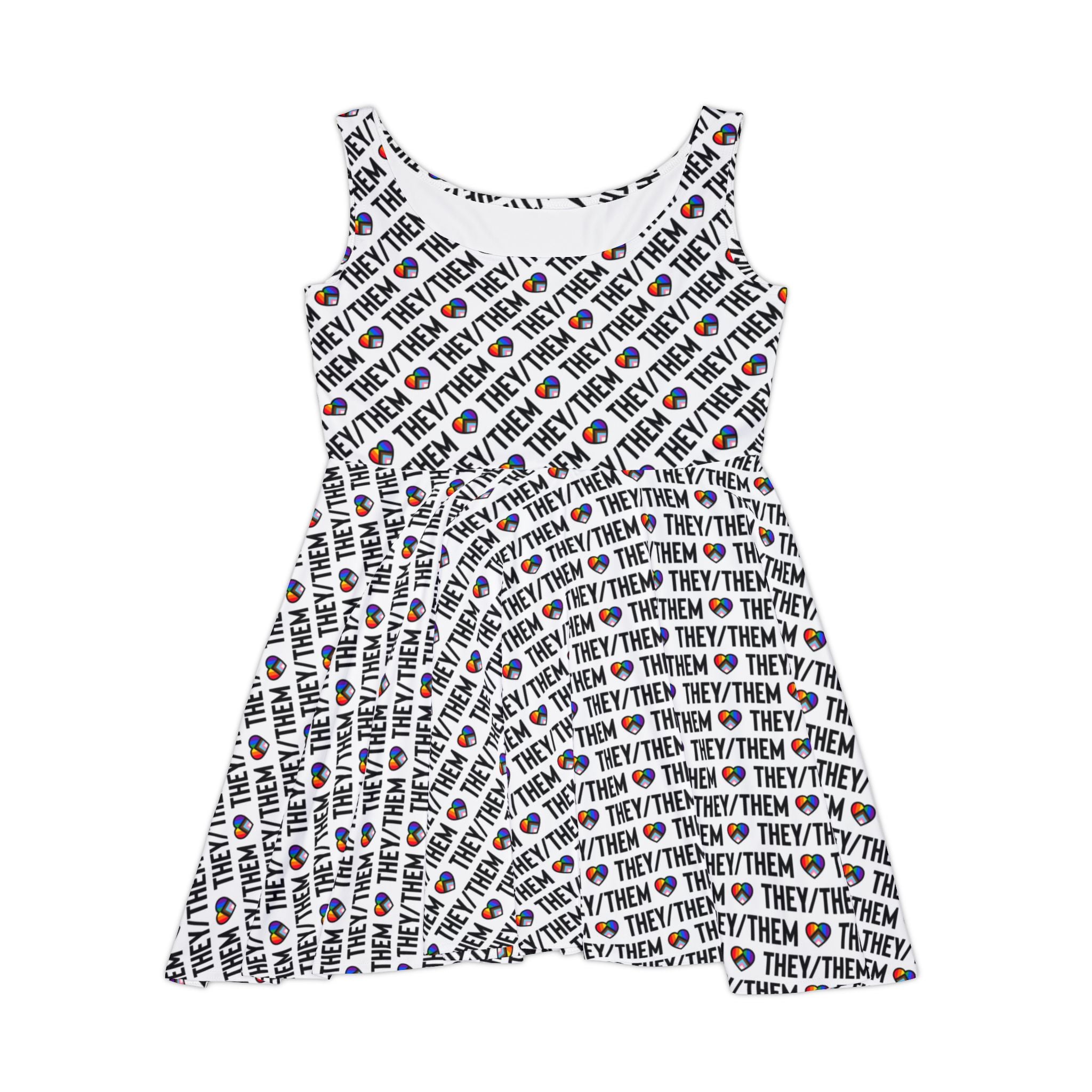 They/Them Pride Pattern Skater Dress | All-Over Print Pronoun Dress