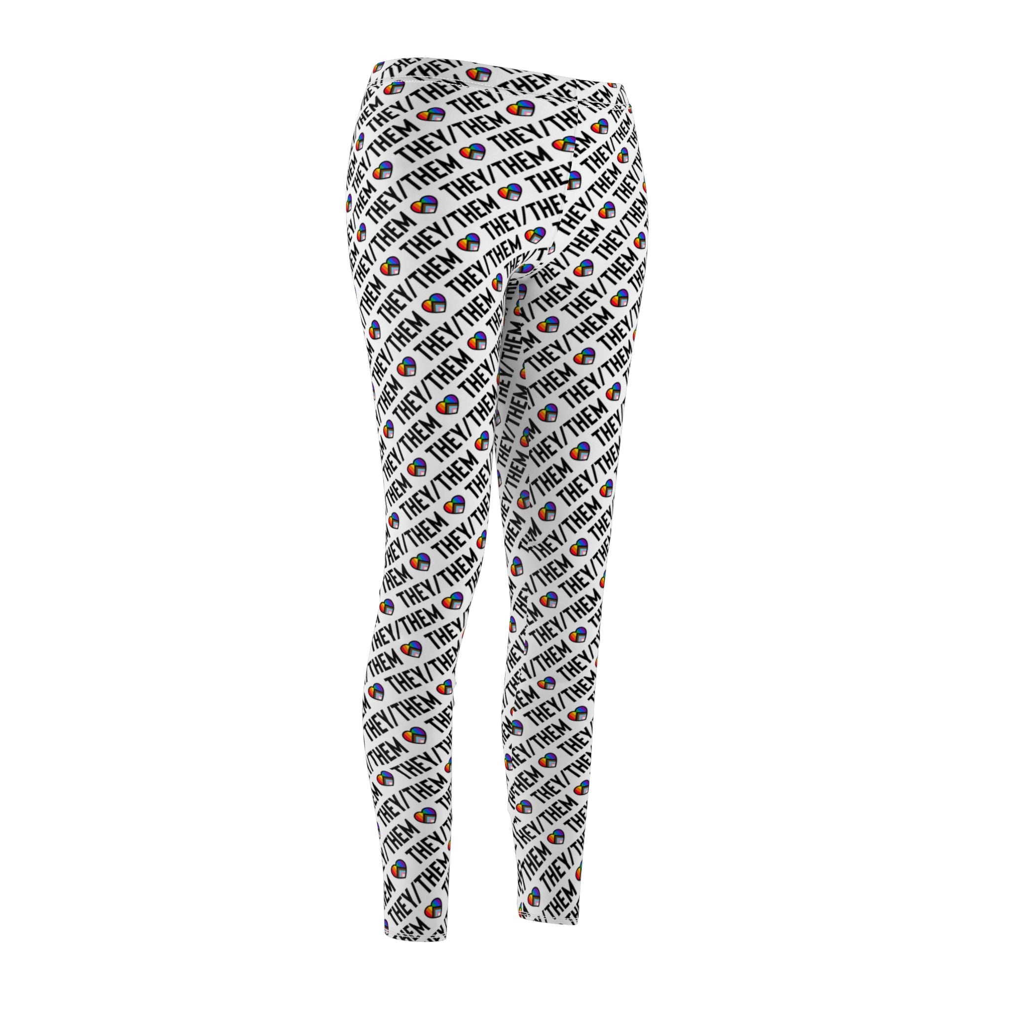 They/Them Pride Pattern Leggings | All-Over Print Pronoun Leggings