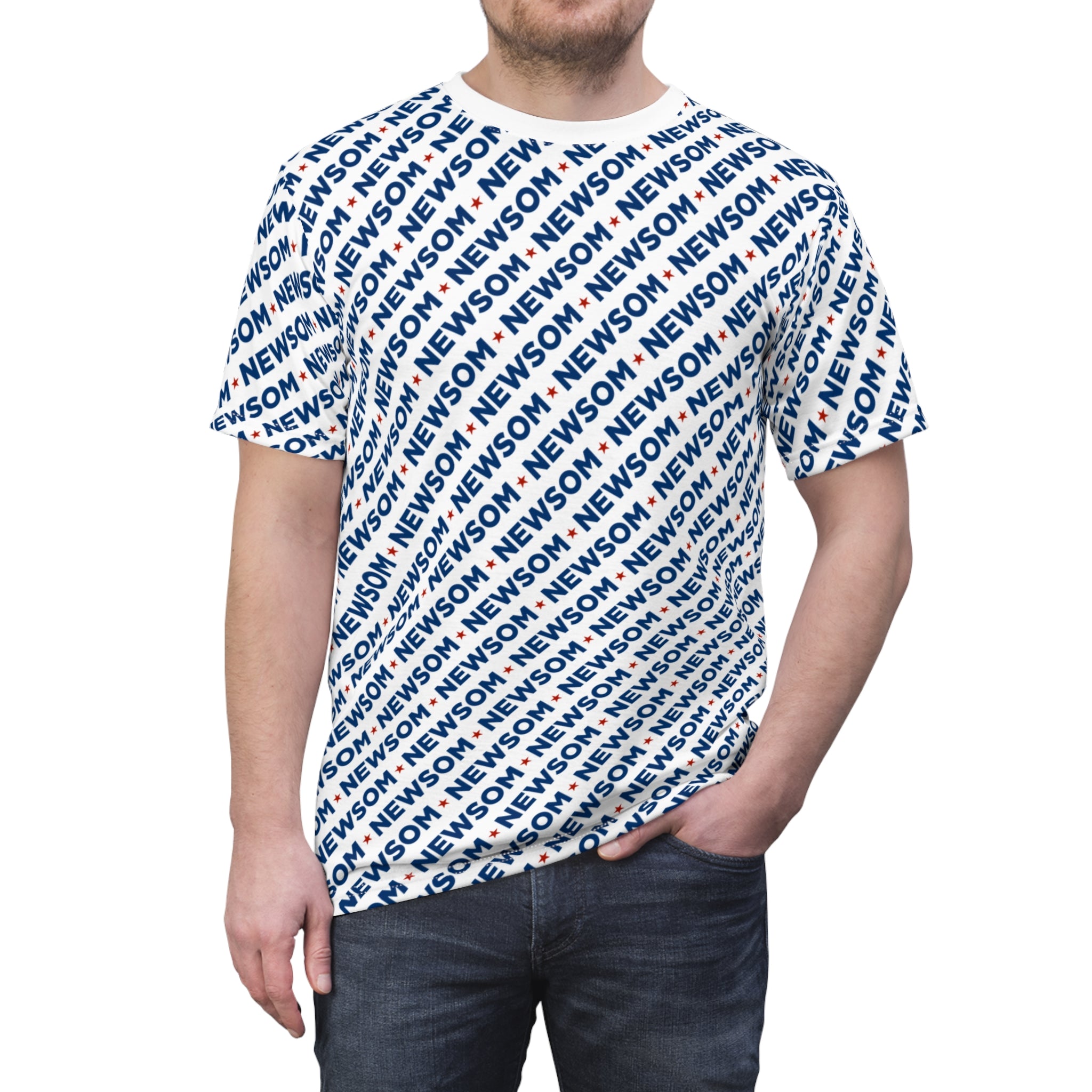 Unisex Gavin Newsom All-Over Print T-Shirt – Political Graphic Tee for Progressive Everyday Style