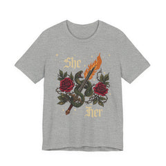 She/Her Gothic Tattoo T-Shirt | Bella+Canvas 3001 Pronoun Graphic Tee