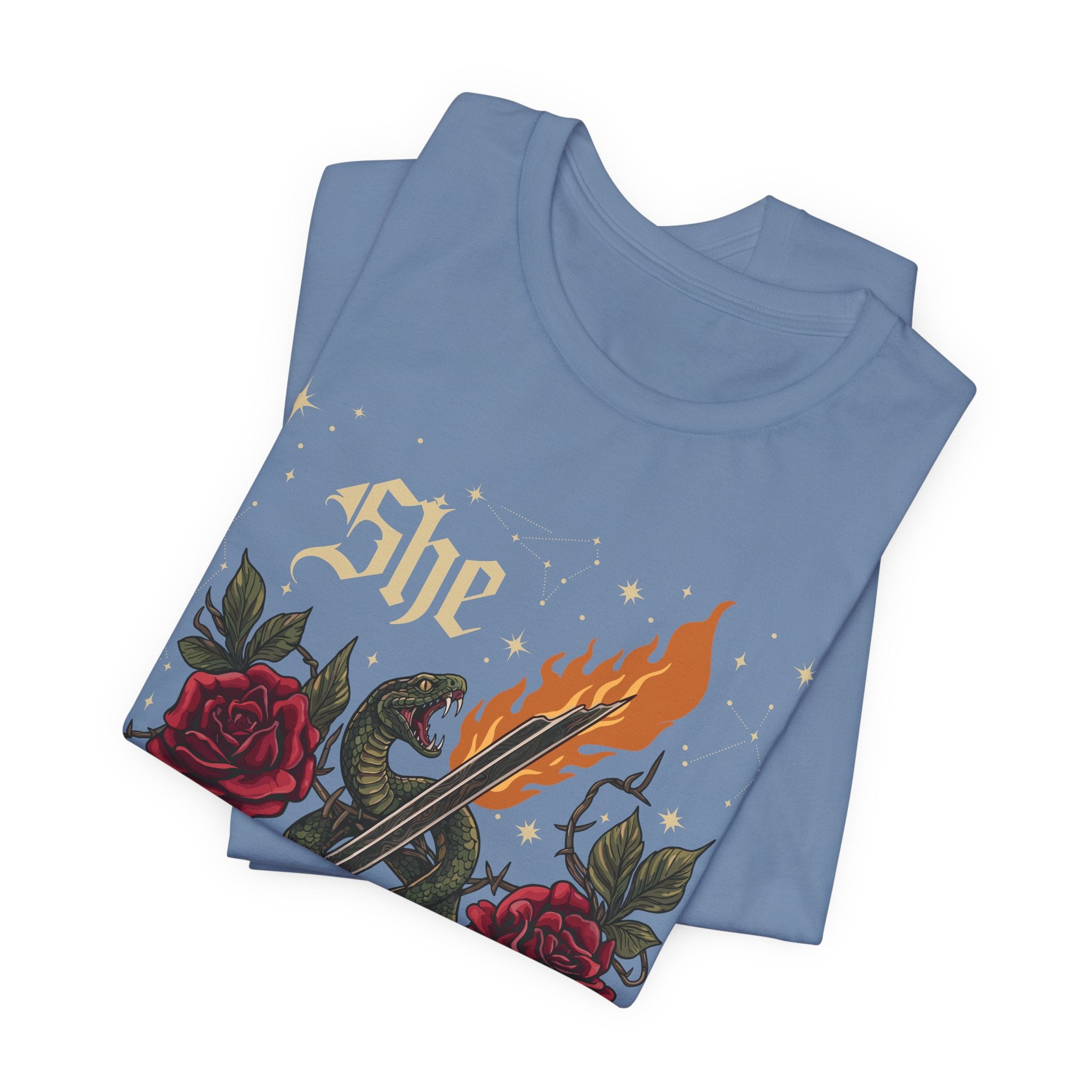 She/Her Gothic Tattoo T-Shirt | Bella+Canvas 3001 Pronoun Graphic Tee