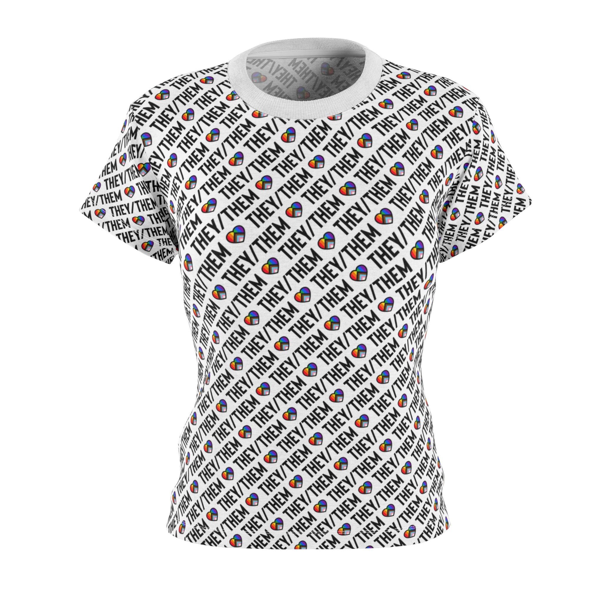 They/Them Pride Pattern Women’s T-Shirt | All-Over Print Pronoun Tee