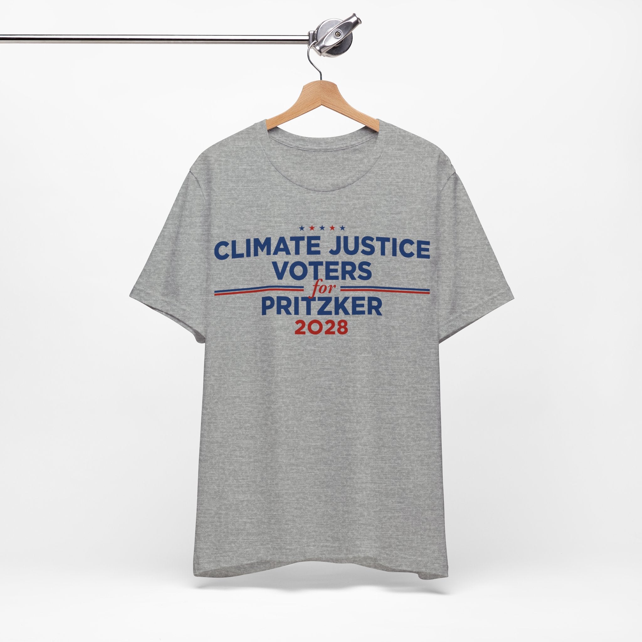 Climate Justice Voters for Pritzker 2028 T-Shirt | Bella+Canvas 3001 Political Graphic Tee