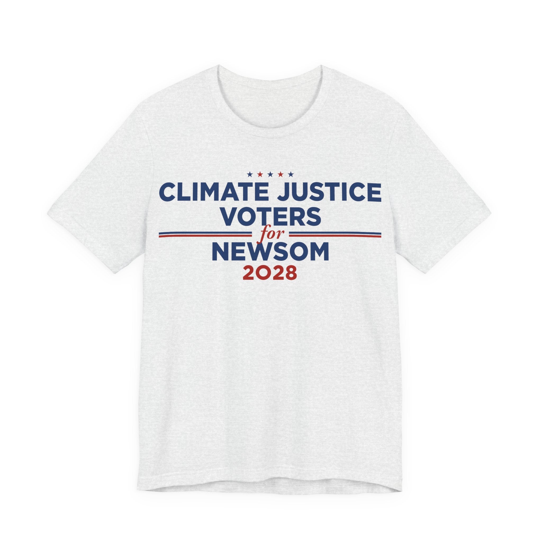 Climate Justice Voters for Newsom 2028 T-Shirt | Bella+Canvas 3001 Political Graphic Tee