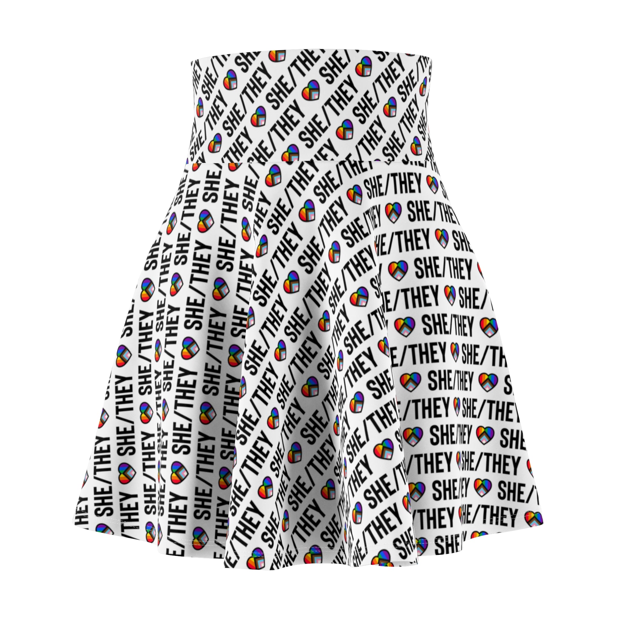 She/They Pride Pattern Skater Skirt | All-Over Print Pronoun Skirt