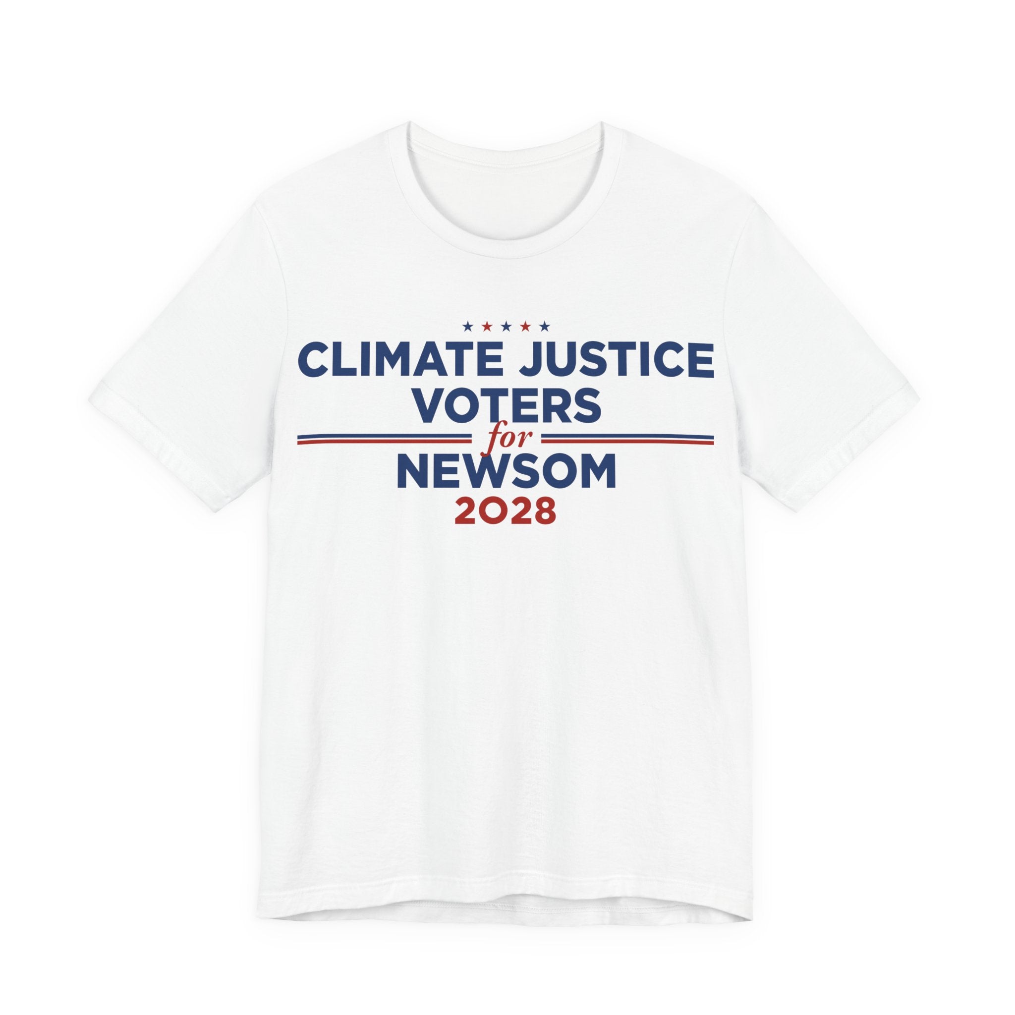 Climate Justice Voters for Newsom 2028 T-Shirt | Bella+Canvas 3001 Political Graphic Tee