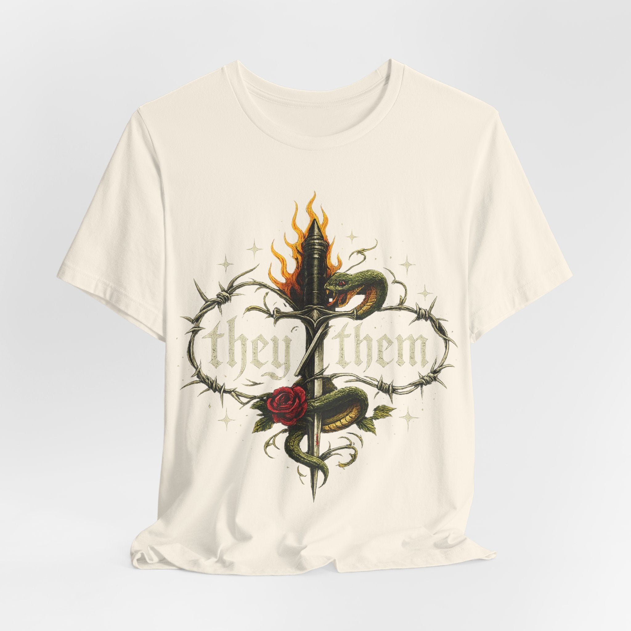 they/them Gothic Pronoun T-Shirt – Tattoo Flash Style Graphic Tee