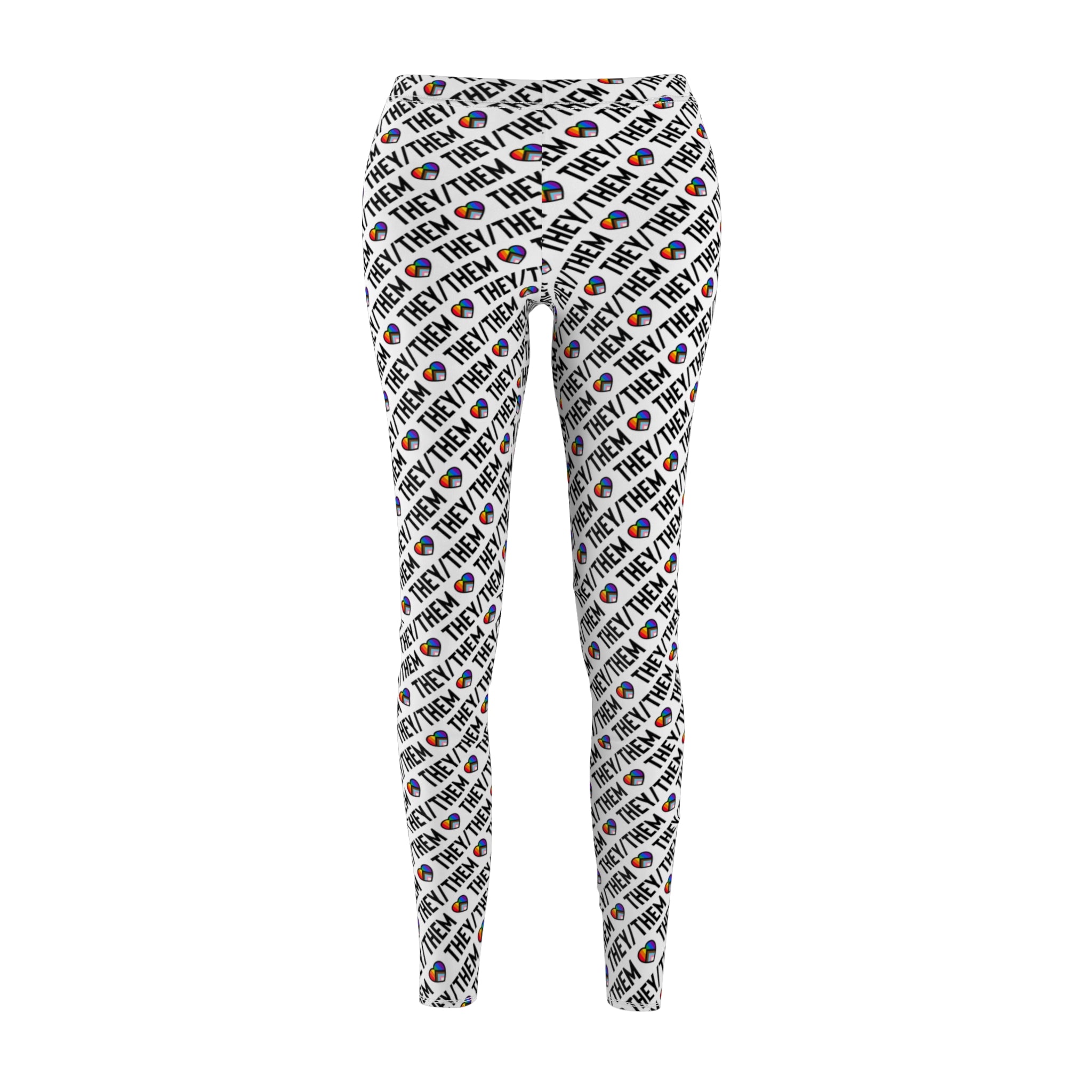 They/Them Pride Pattern Leggings | All-Over Print Pronoun Leggings