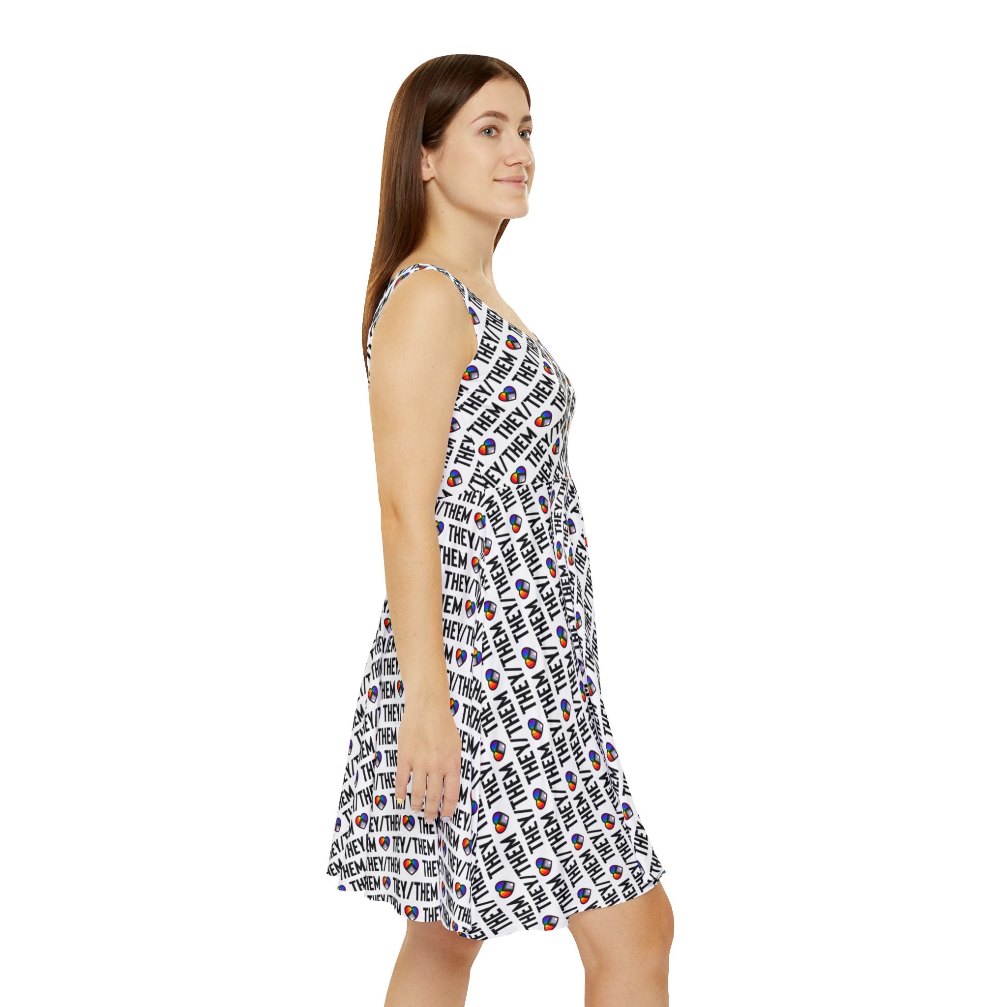They/Them Pride Pattern Skater Dress | All-Over Print Pronoun Dress