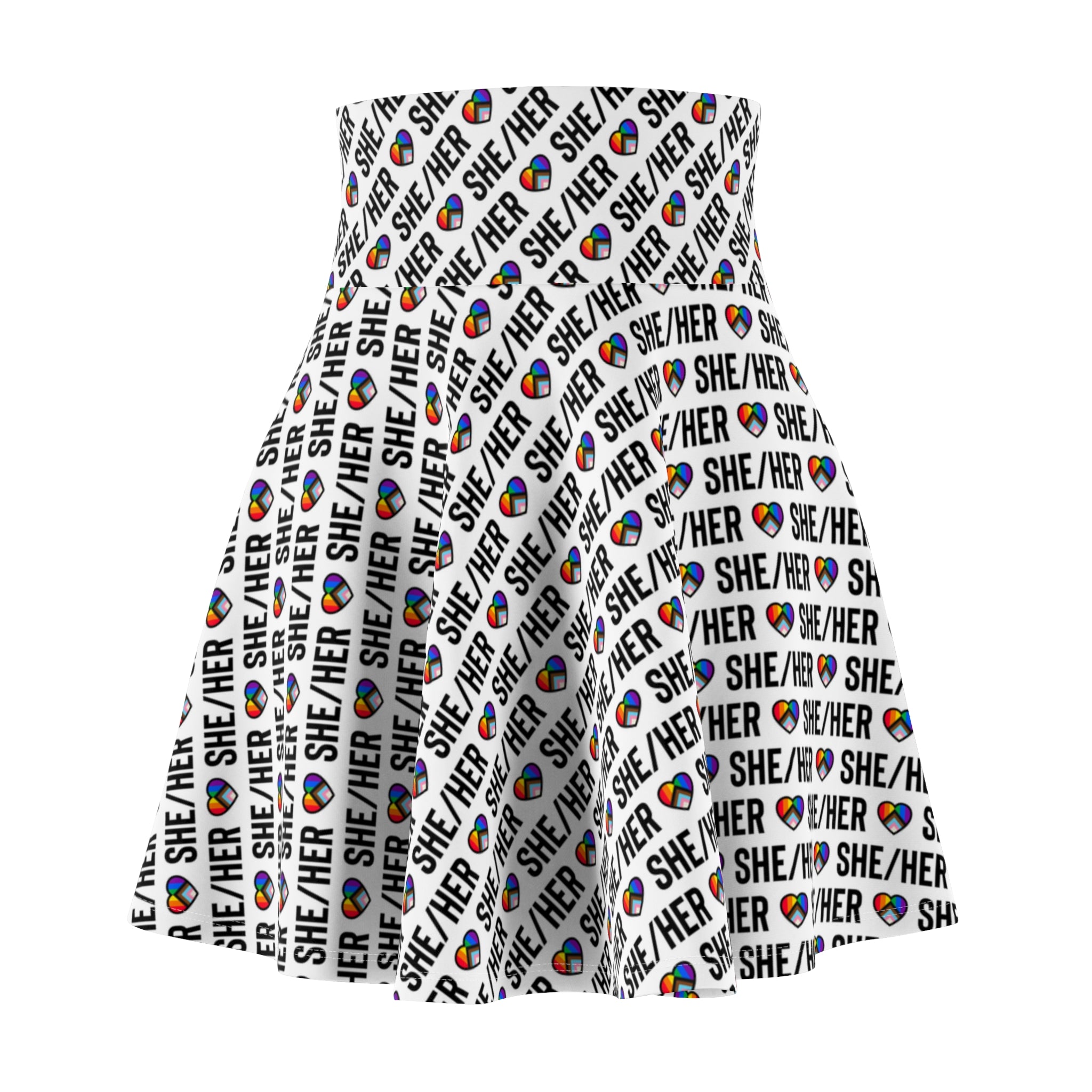 She/Her Pride Pattern Skater Skirt | All-Over Print Pronoun Skirt
