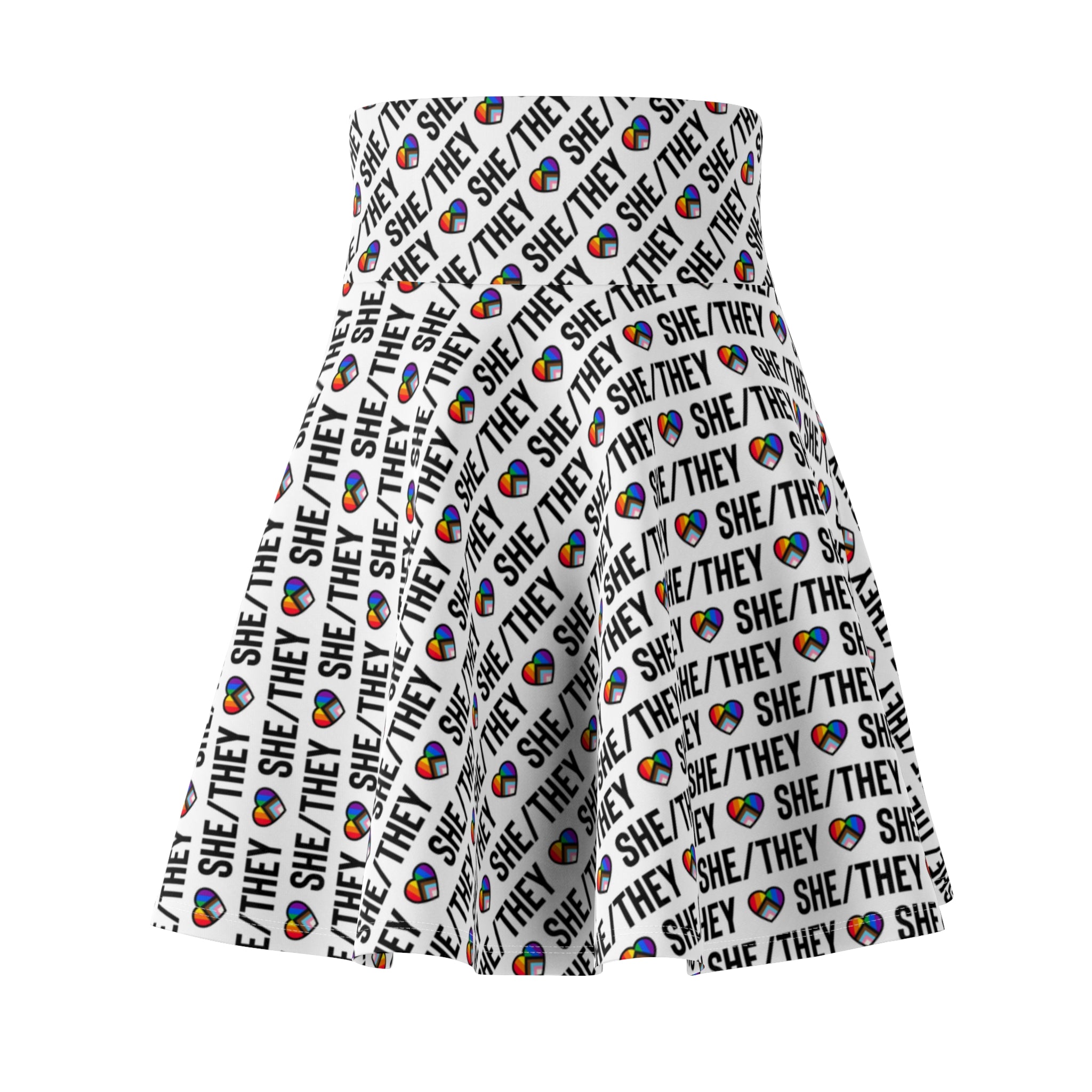 She/They Pride Pattern Skater Skirt | All-Over Print Pronoun Skirt