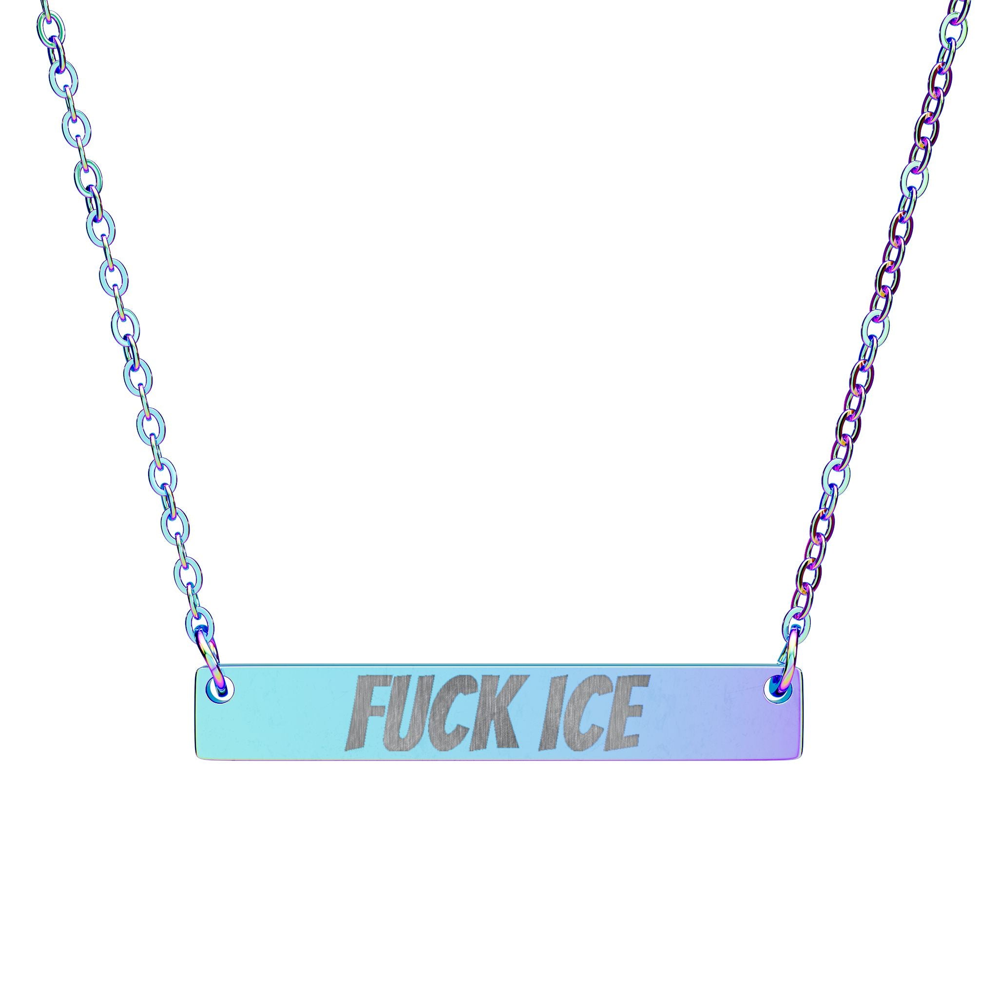 Engraved "FUCK ICE" Bar Necklace — Horizontal Statement Pendant