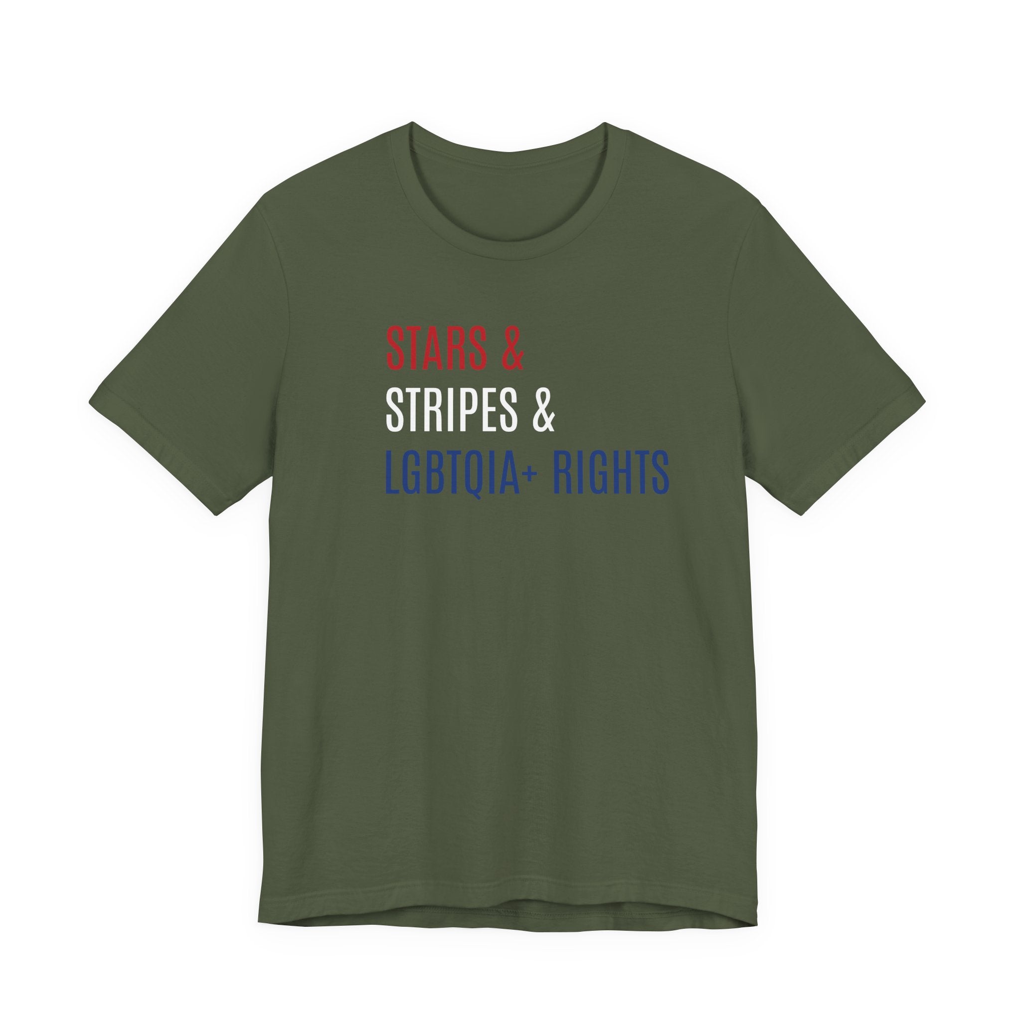 Stars, Stripes, LGBTQIA+ Rights Unisex T-Shirt - Red White Blue Patriotic Shirt - Gay Trans Non-Binary Progressive Shirt