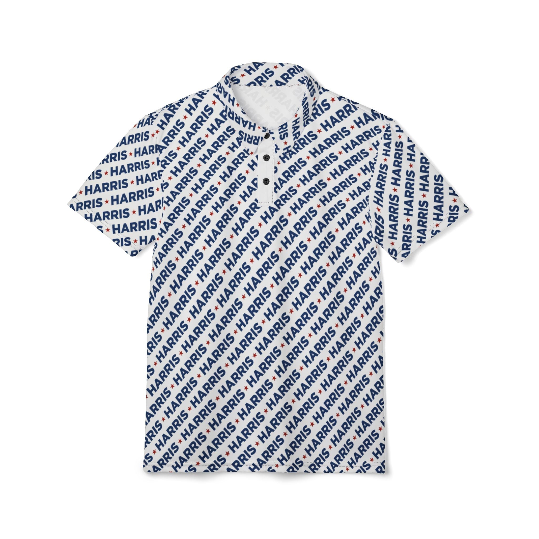 Harris All-Over Print Polo Shirt – Political Graphic Polo, Progressive Apparel, Kamala Repeat Print Shirt