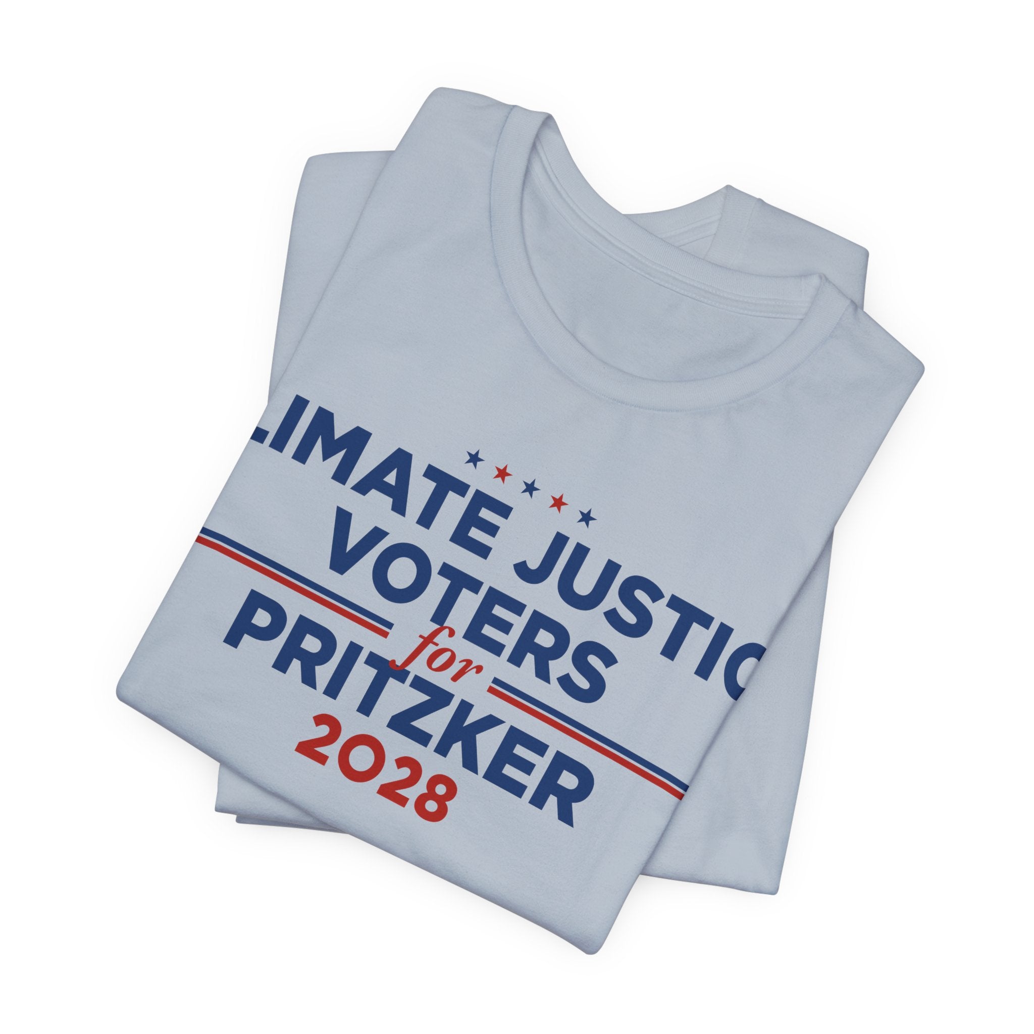 Climate Justice Voters for Pritzker 2028 T-Shirt | Bella+Canvas 3001 Political Graphic Tee