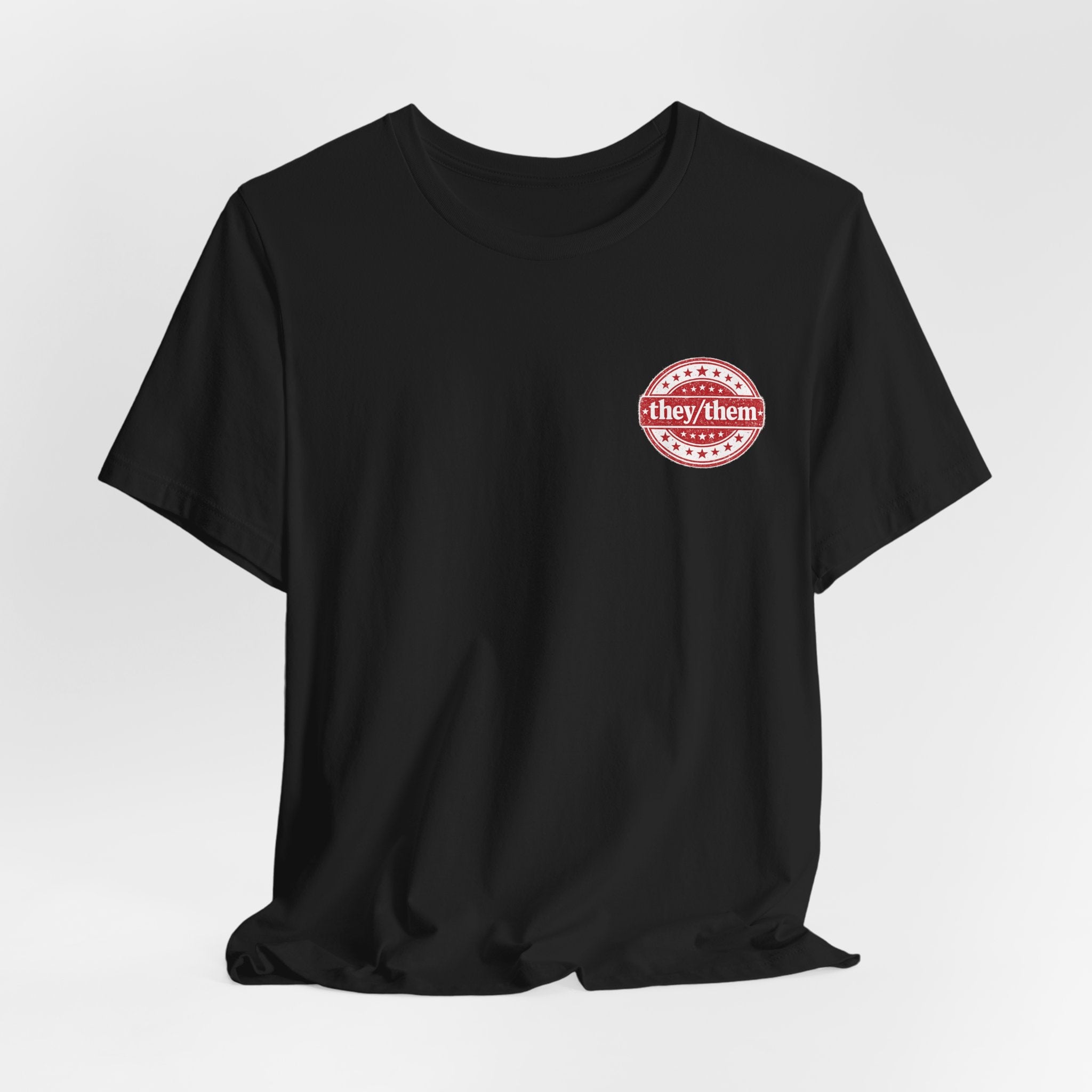 they/them Red Stamp Pronoun T-Shirt – Vintage Chest Graphic Tee
