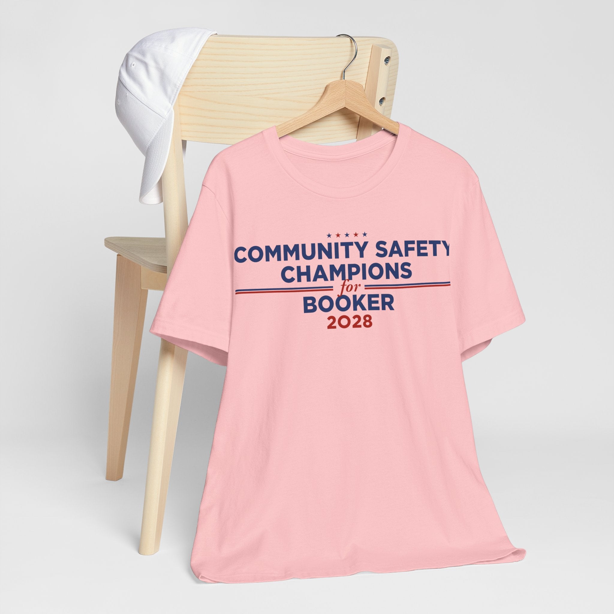 Community Safety Champions for Booker 2028 T-Shirt | Bella+Canvas 3001 Political Graphic Tee