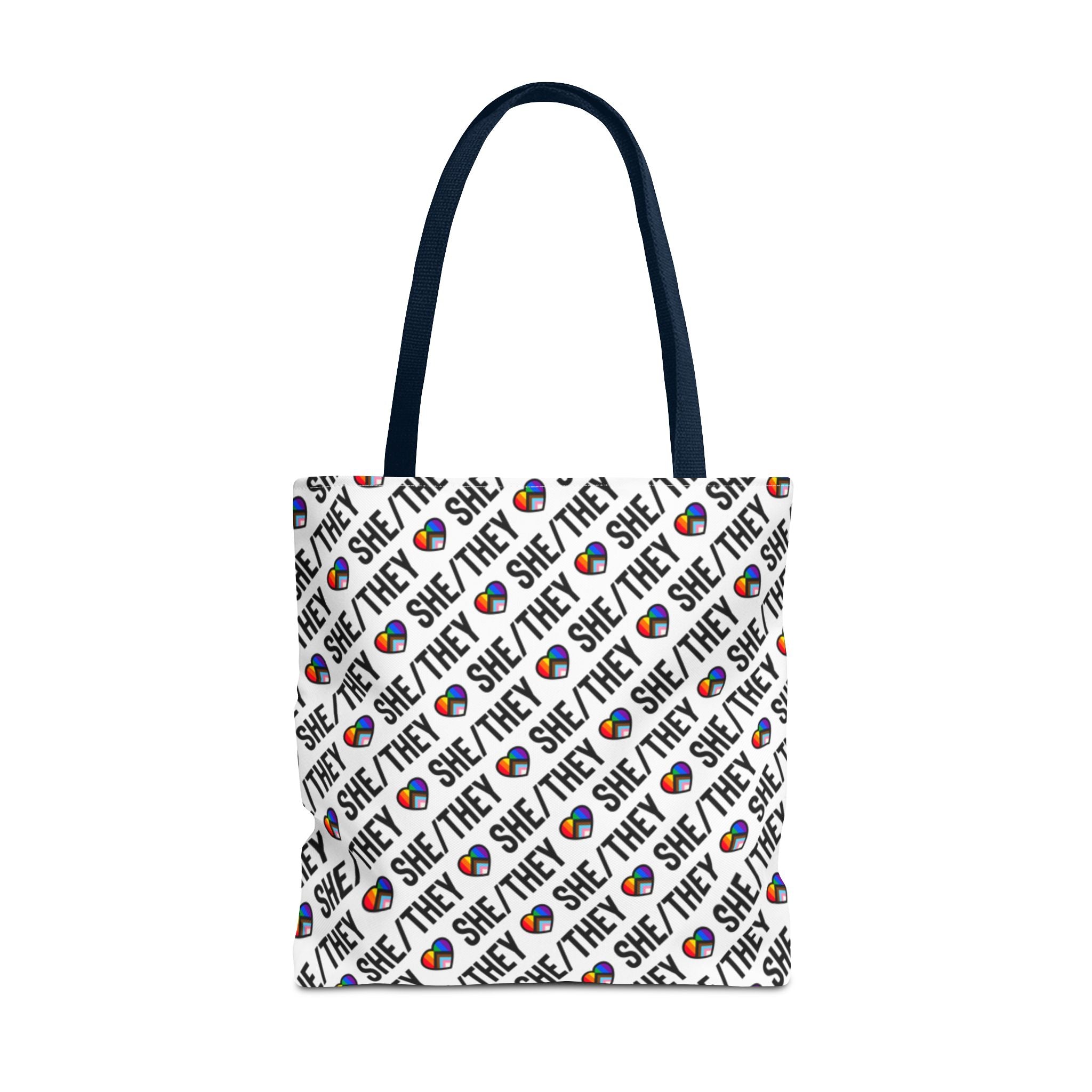 She/They Pride Pattern Tote Bag | All-Over Print Pronoun Carryall