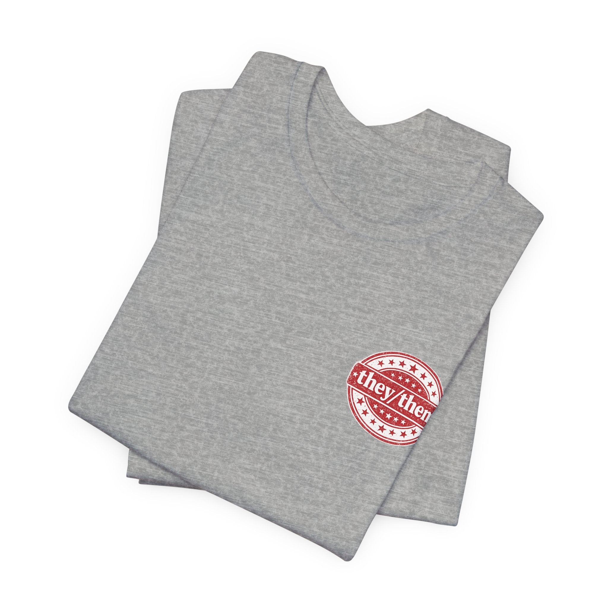 they/them Red Stamp Pronoun T-Shirt – Vintage Chest Graphic Tee
