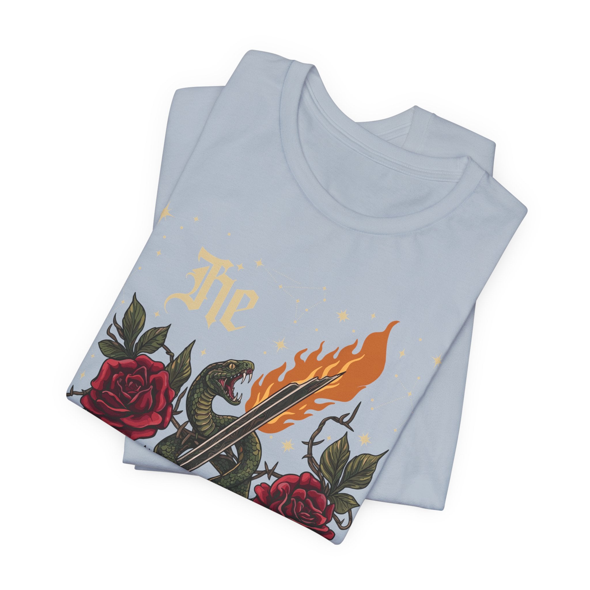 He/Him Gothic Tattoo T-Shirt | Bella+Canvas 3001 Pronoun Graphic Tee