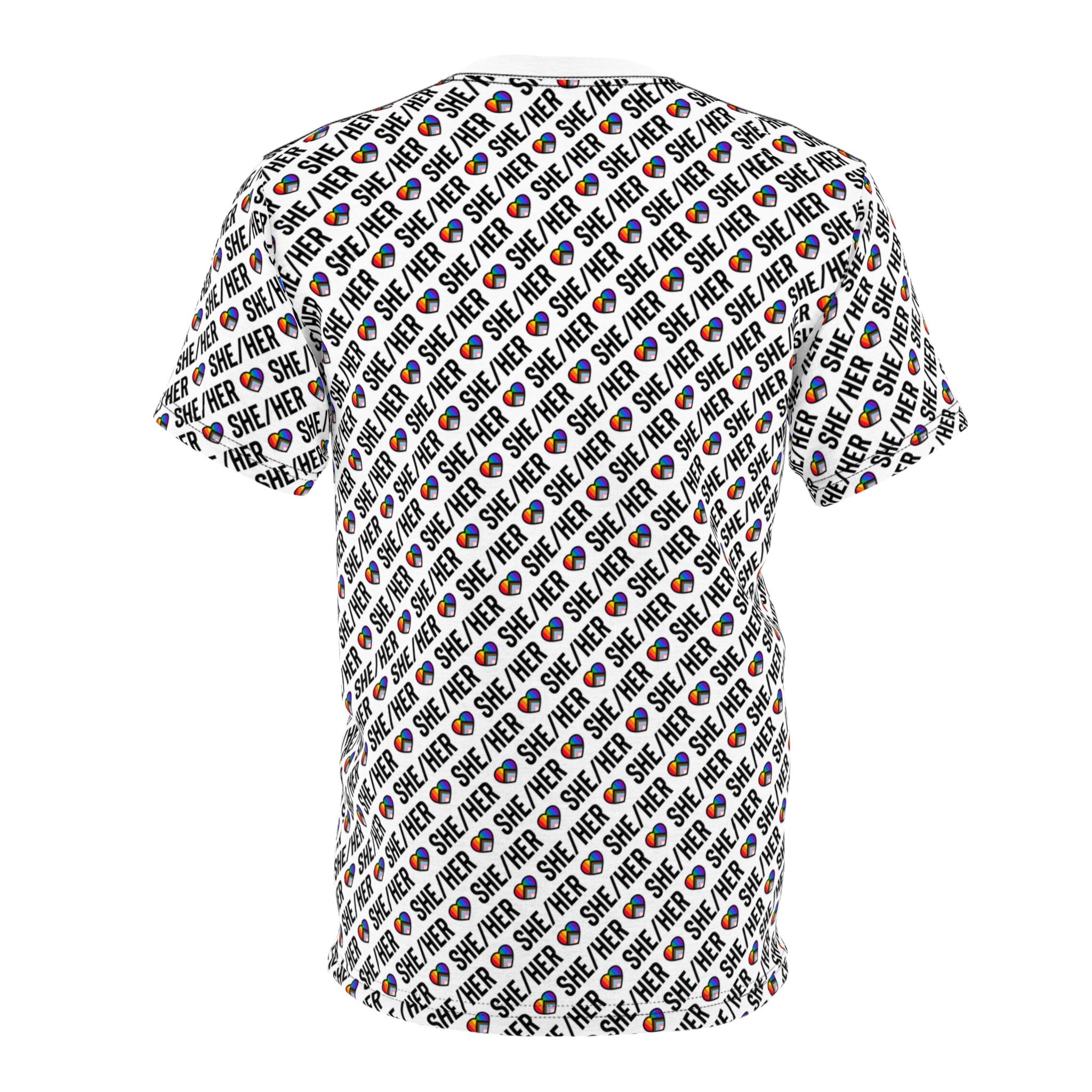 She/Her Pride Pattern T-Shirt | All-Over Print Pronoun Tee