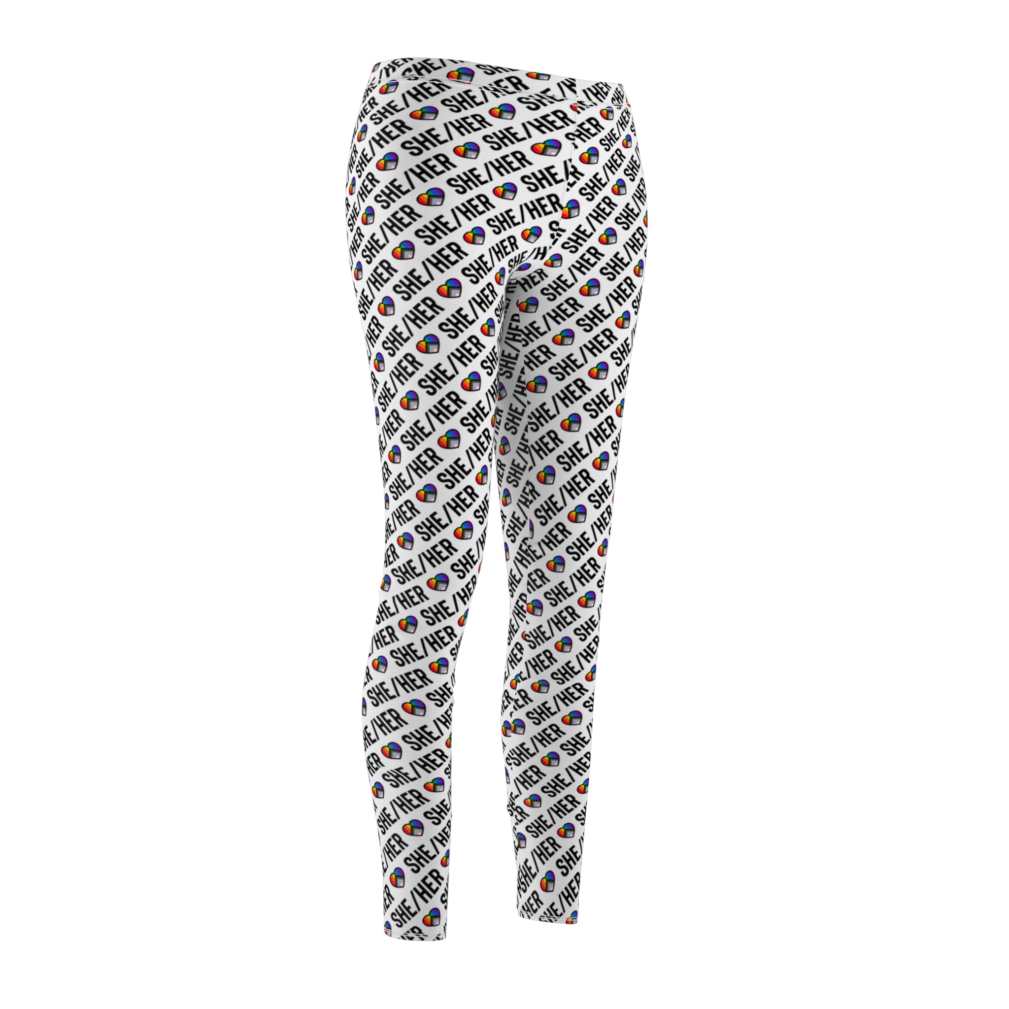 She/Her Pride Pattern Leggings | All-Over Print Pronoun Leggings