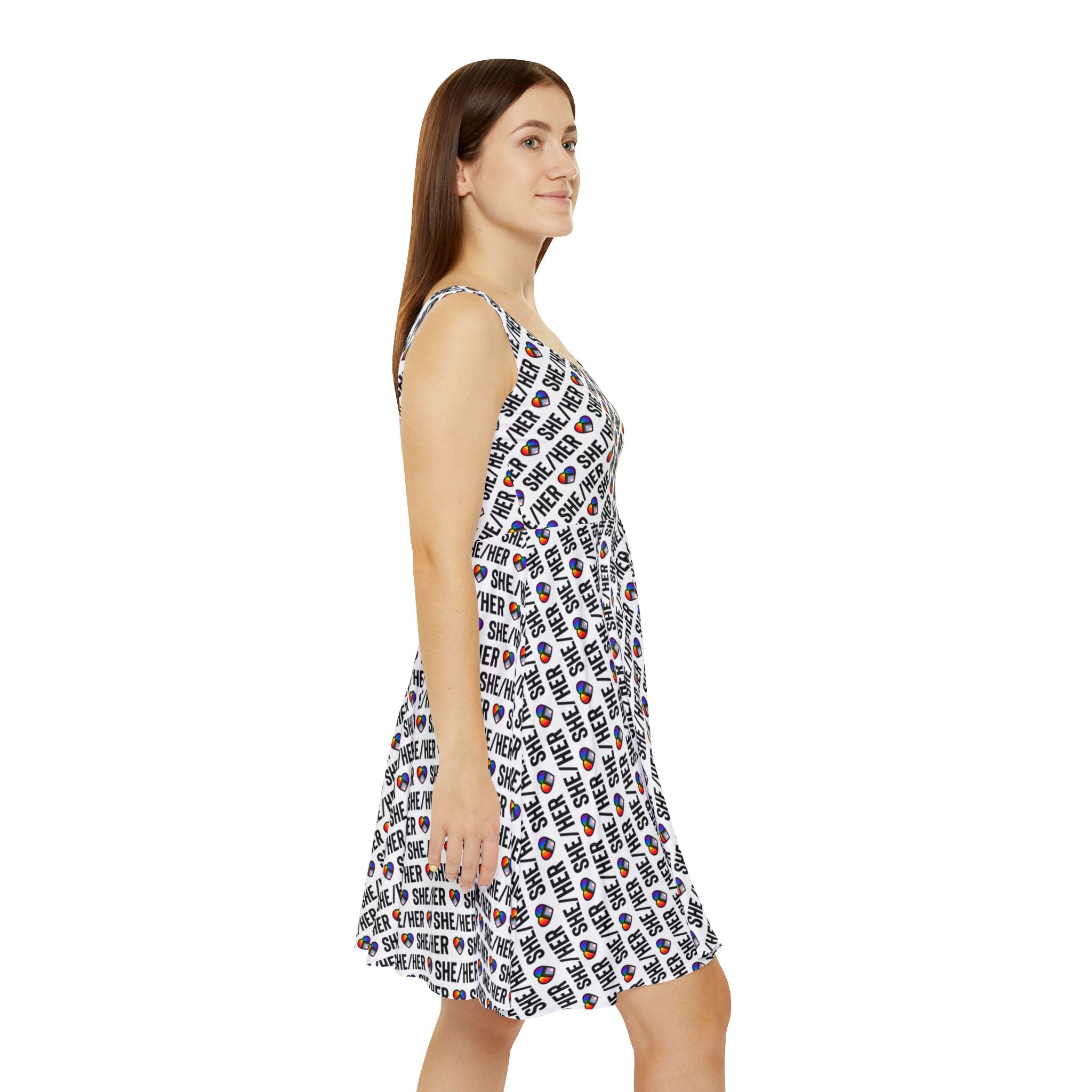 She/Her Pride Pattern Skater Dress | All-Over Print Pronoun Dress