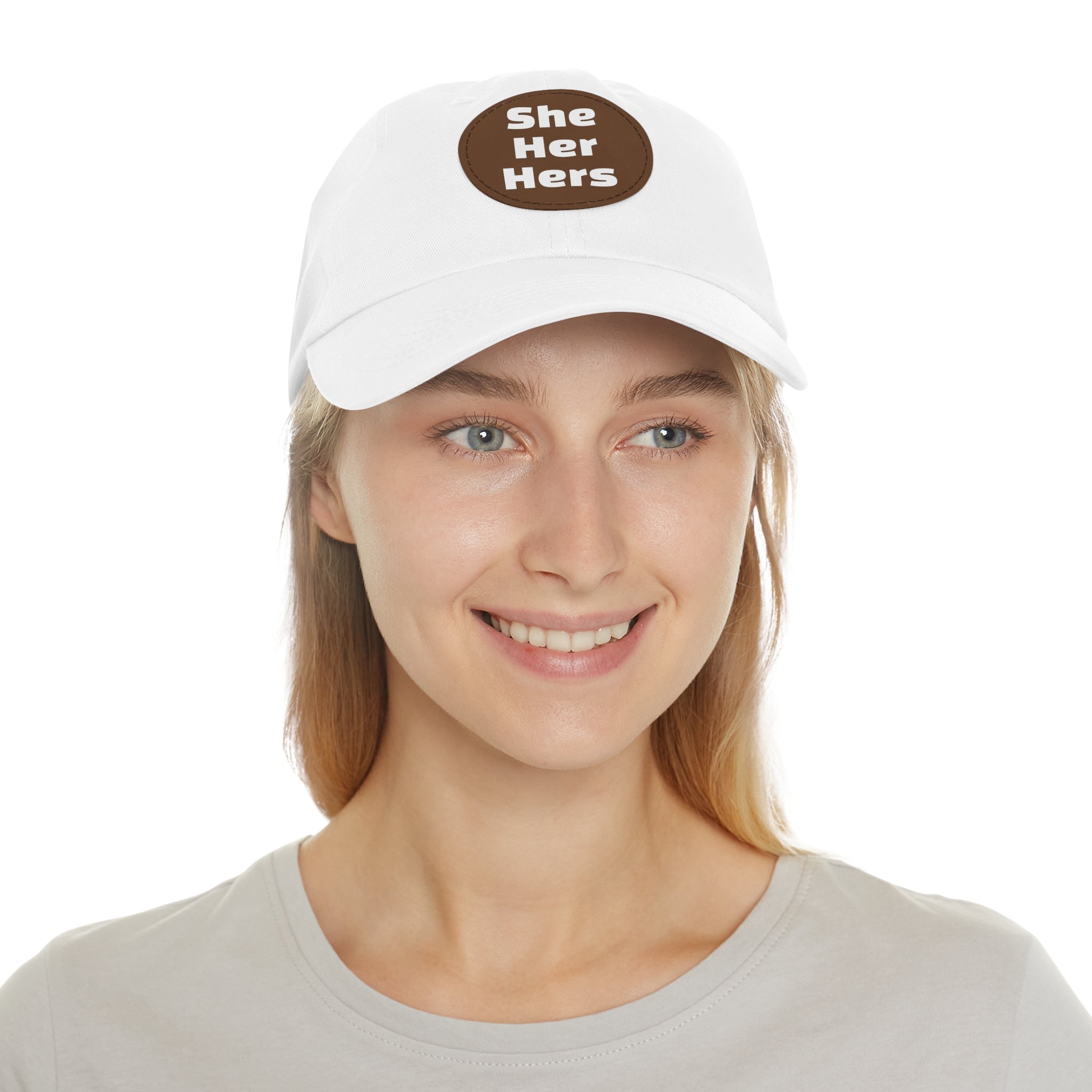 She/Her/Hers She Her Hers Pronouns Dad Hat with Round Leather Patch