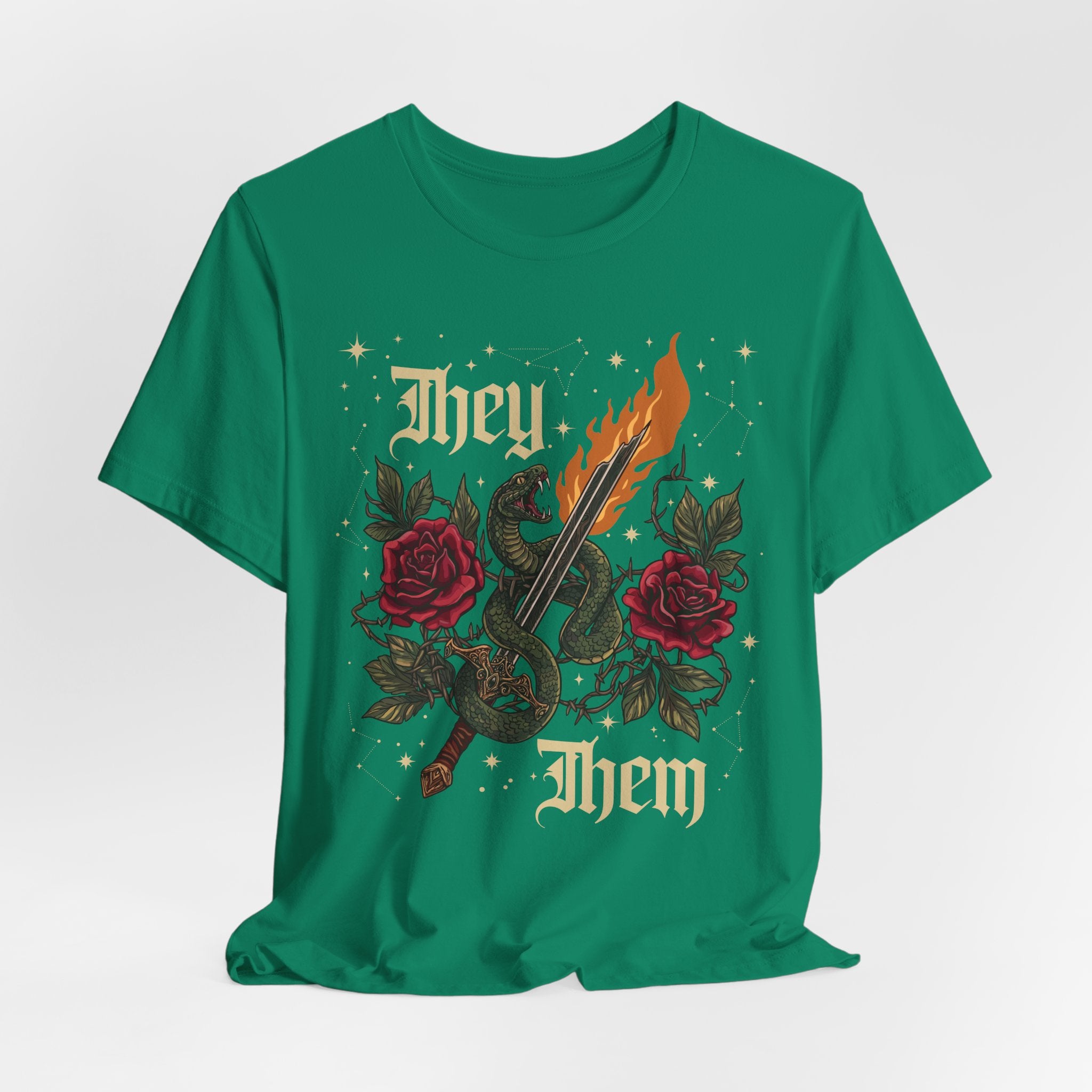 They/Them Gothic Tattoo T-Shirt | Bella+Canvas 3001 Pronoun Graphic Tee
