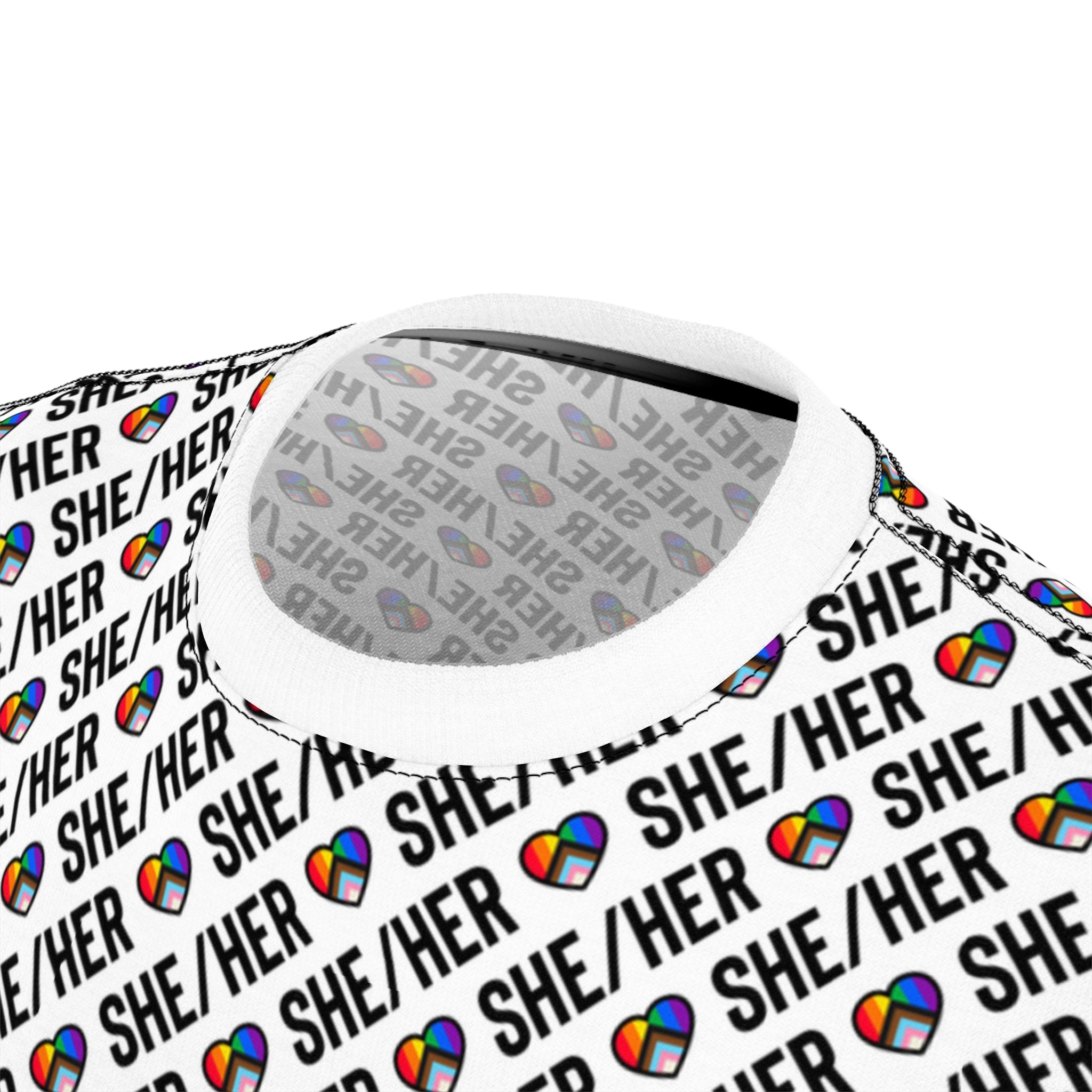 She/Her Pride Pattern T-Shirt | All-Over Print Pronoun Tee