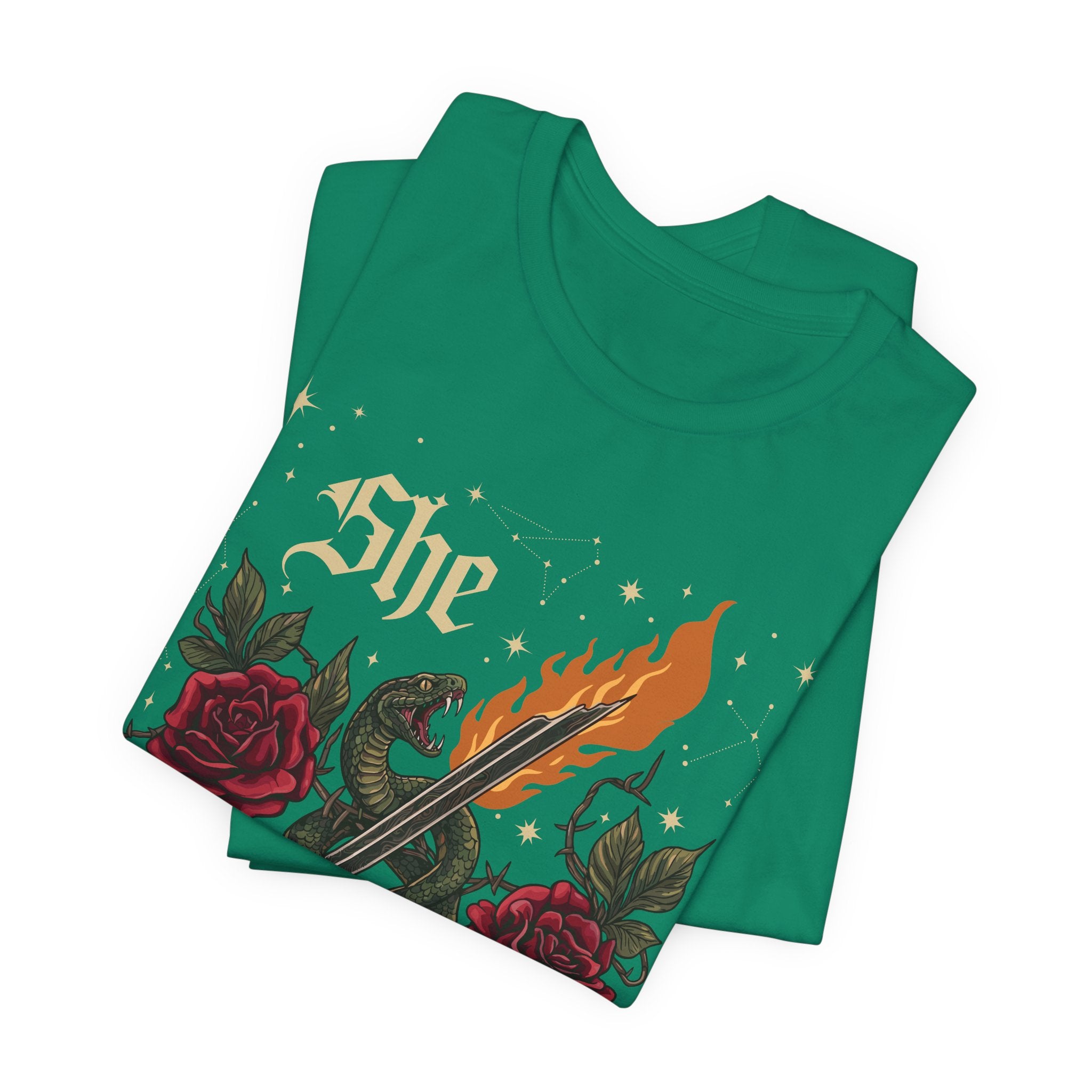 She/They Gothic Tattoo T-Shirt | Bella+Canvas 3001 Pronoun Graphic Tee