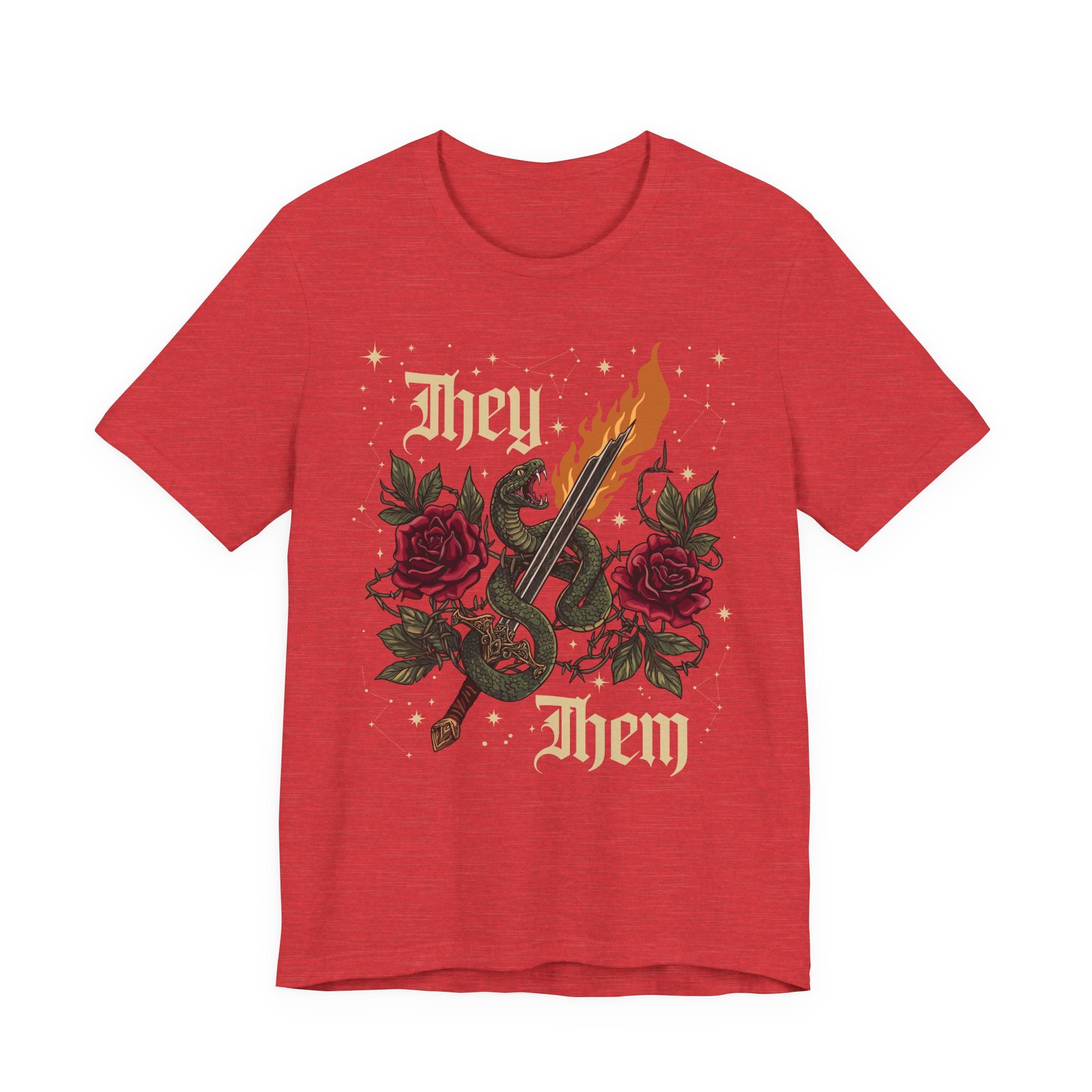 They/Them Gothic Tattoo T-Shirt | Bella+Canvas 3001 Pronoun Graphic Tee