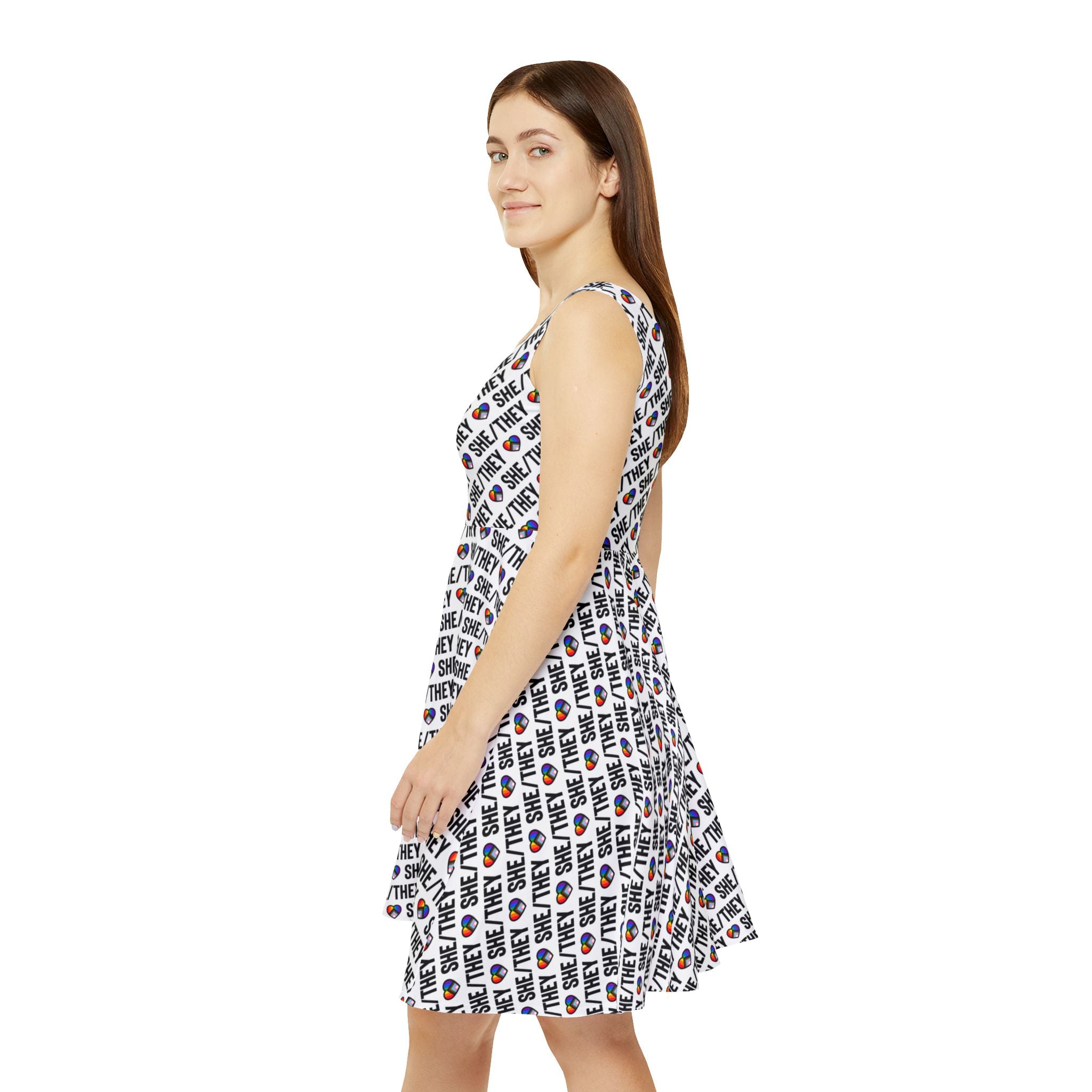 She/They Pride Pattern Skater Dress | All-Over Print Pronoun Dress