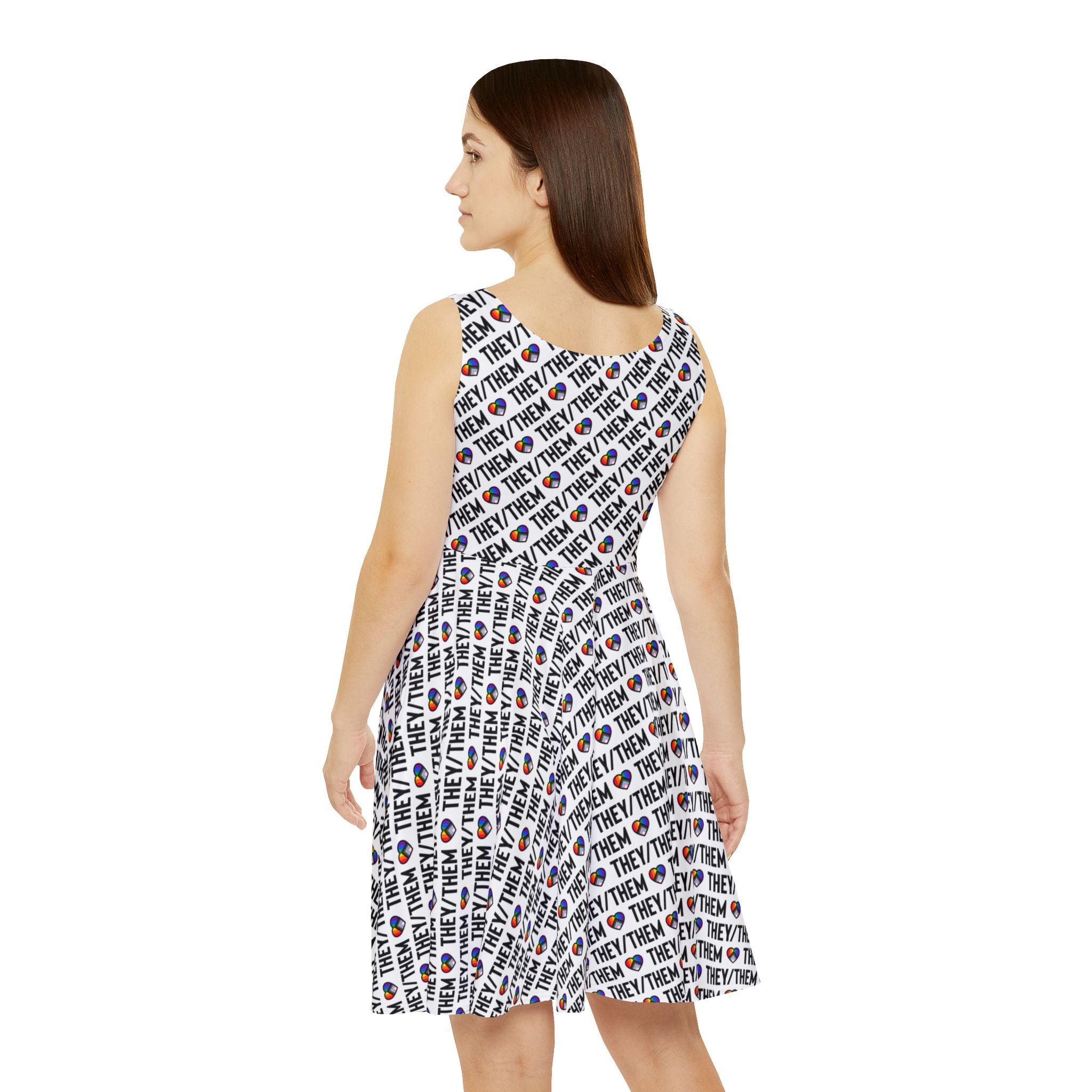 They/Them Pride Pattern Skater Dress | All-Over Print Pronoun Dress