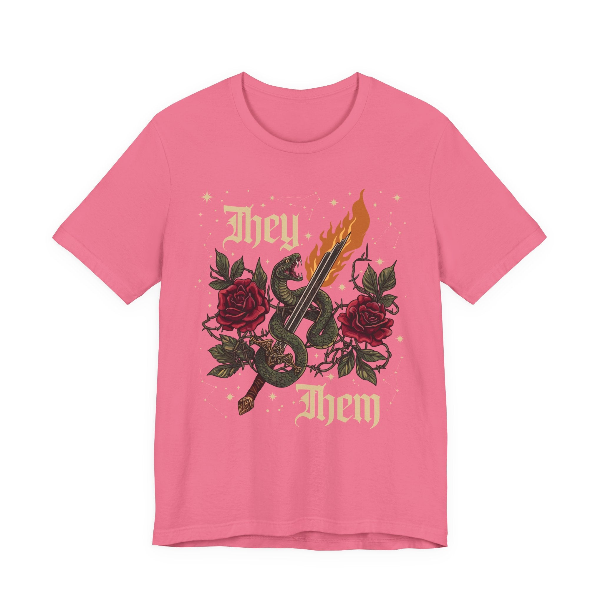 They/Them Gothic Tattoo T-Shirt | Bella+Canvas 3001 Pronoun Graphic Tee