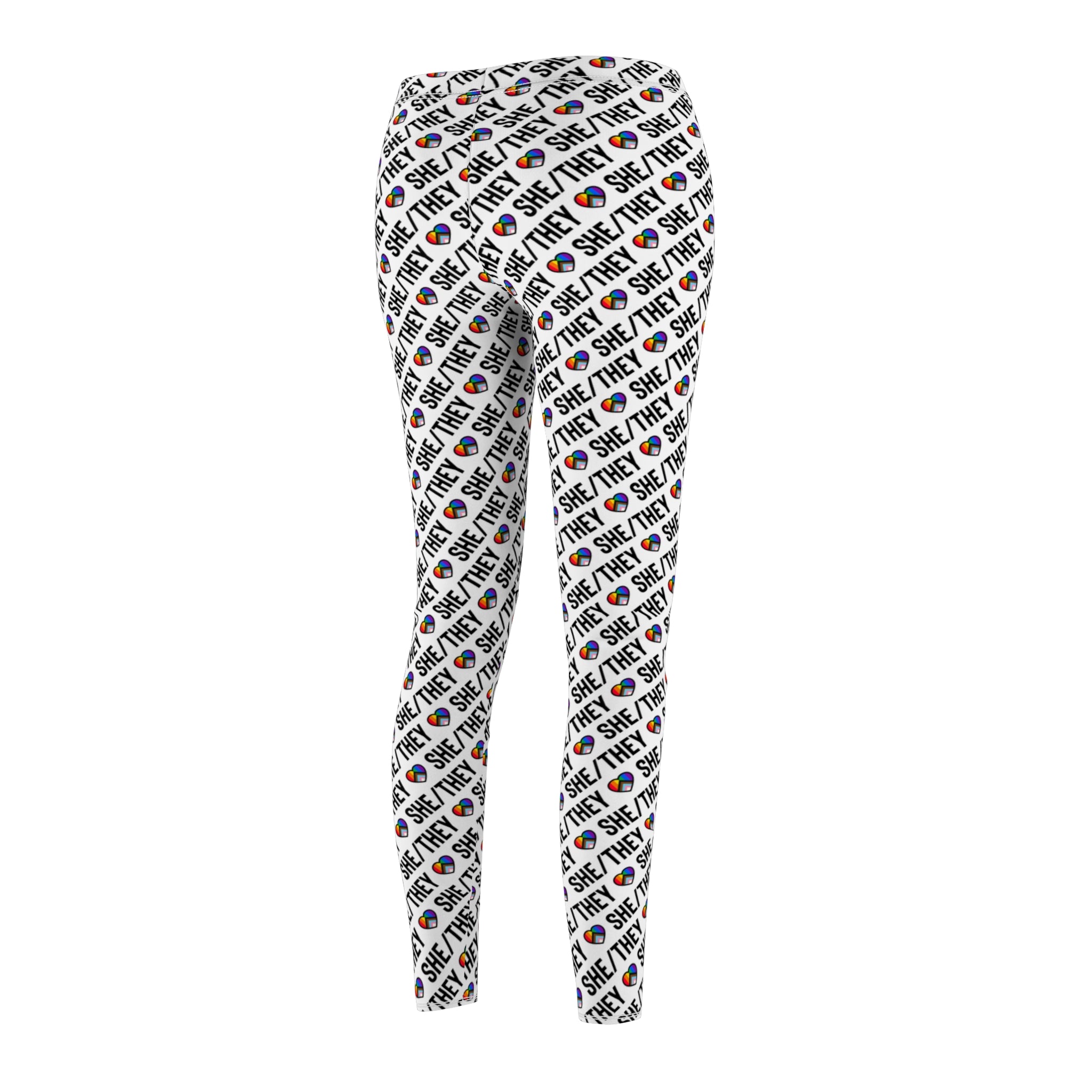 She/They Pride Pattern Leggings | All-Over Print Pronoun Leggings