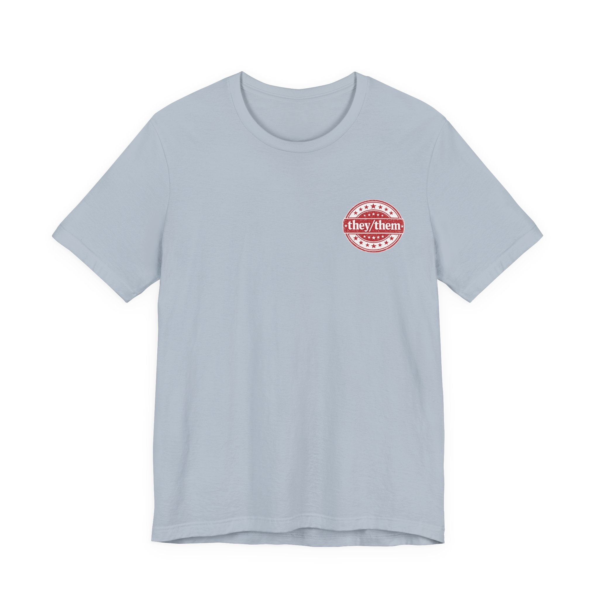 they/them Red Stamp Pronoun T-Shirt – Vintage Chest Graphic Tee