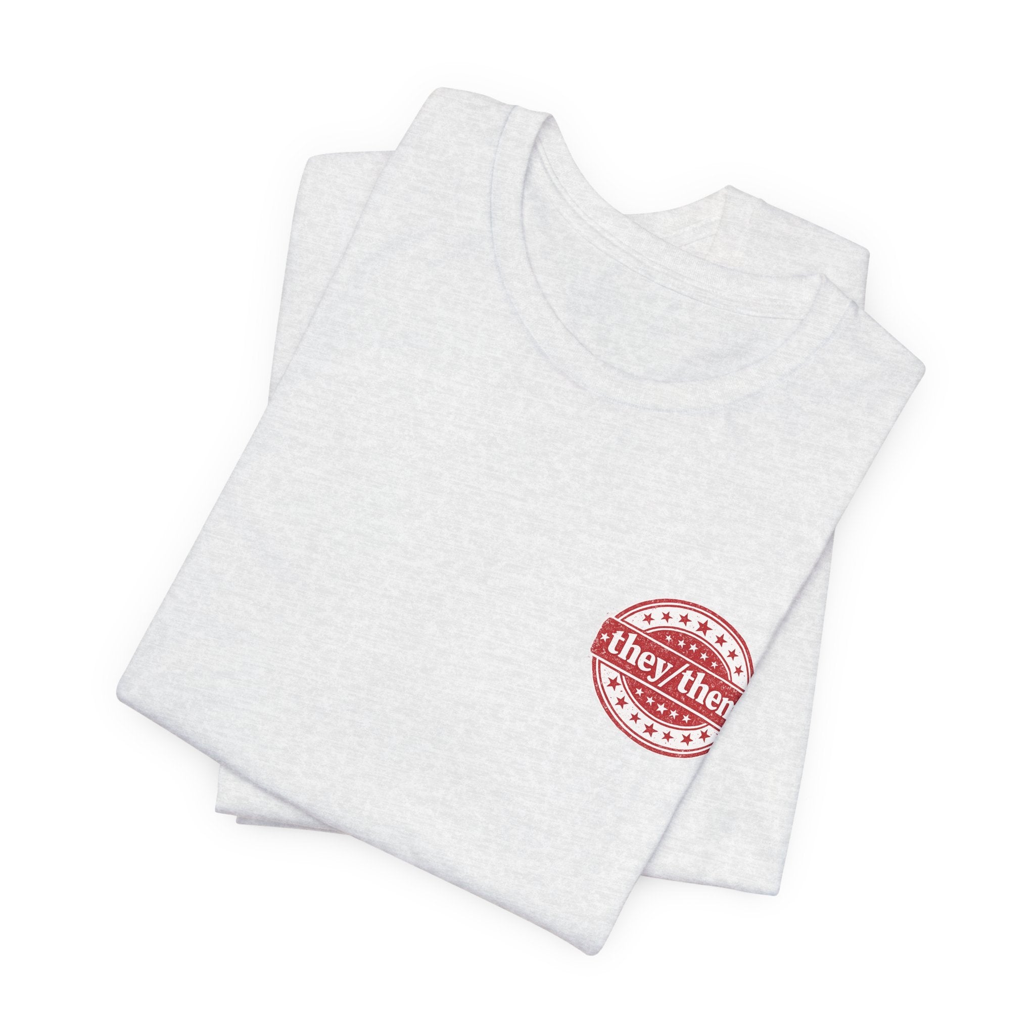 they/them Red Stamp Pronoun T-Shirt – Vintage Chest Graphic Tee